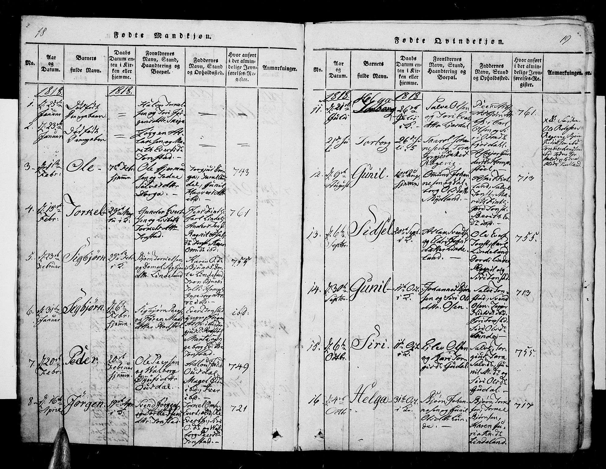 Sirdal sokneprestkontor, AV/SAK-1111-0036/F/Fa/Fab/L0001: Parish register (official) no. A 1, 1815-1834, p. 18-19