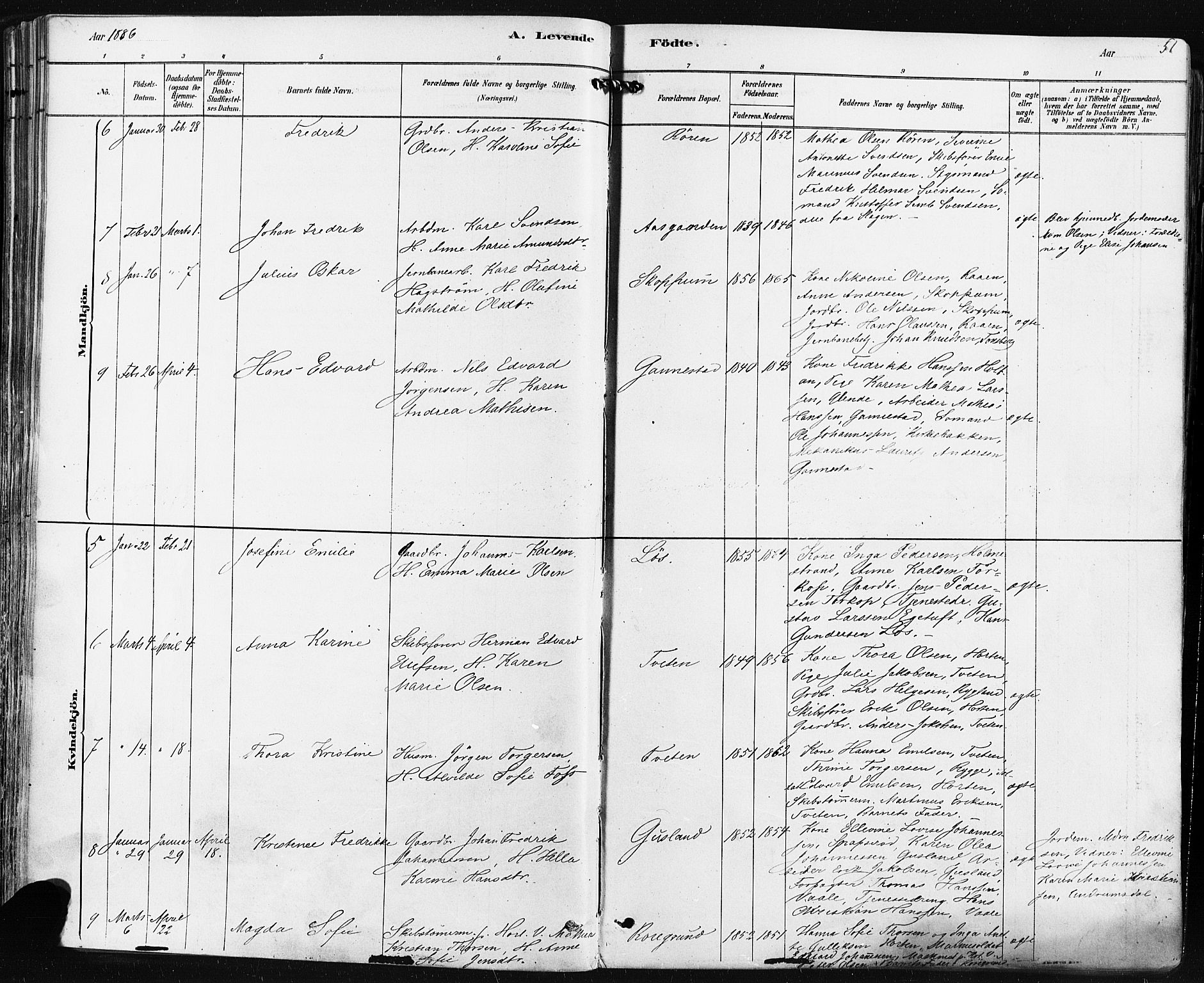 Borre kirkebøker, AV/SAKO-A-338/F/Fa/L0009: Parish register (official) no. I 9, 1878-1896, p. 51