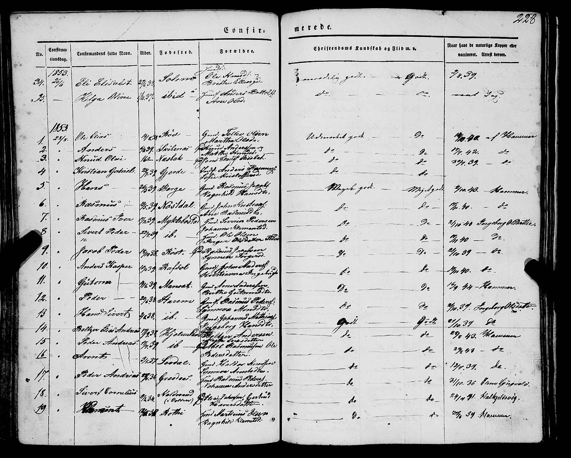 Eid sokneprestembete, AV/SAB-A-82301/H/Haa/Haaa/L0007: Parish register (official) no. A 7, 1844-1858, p. 228