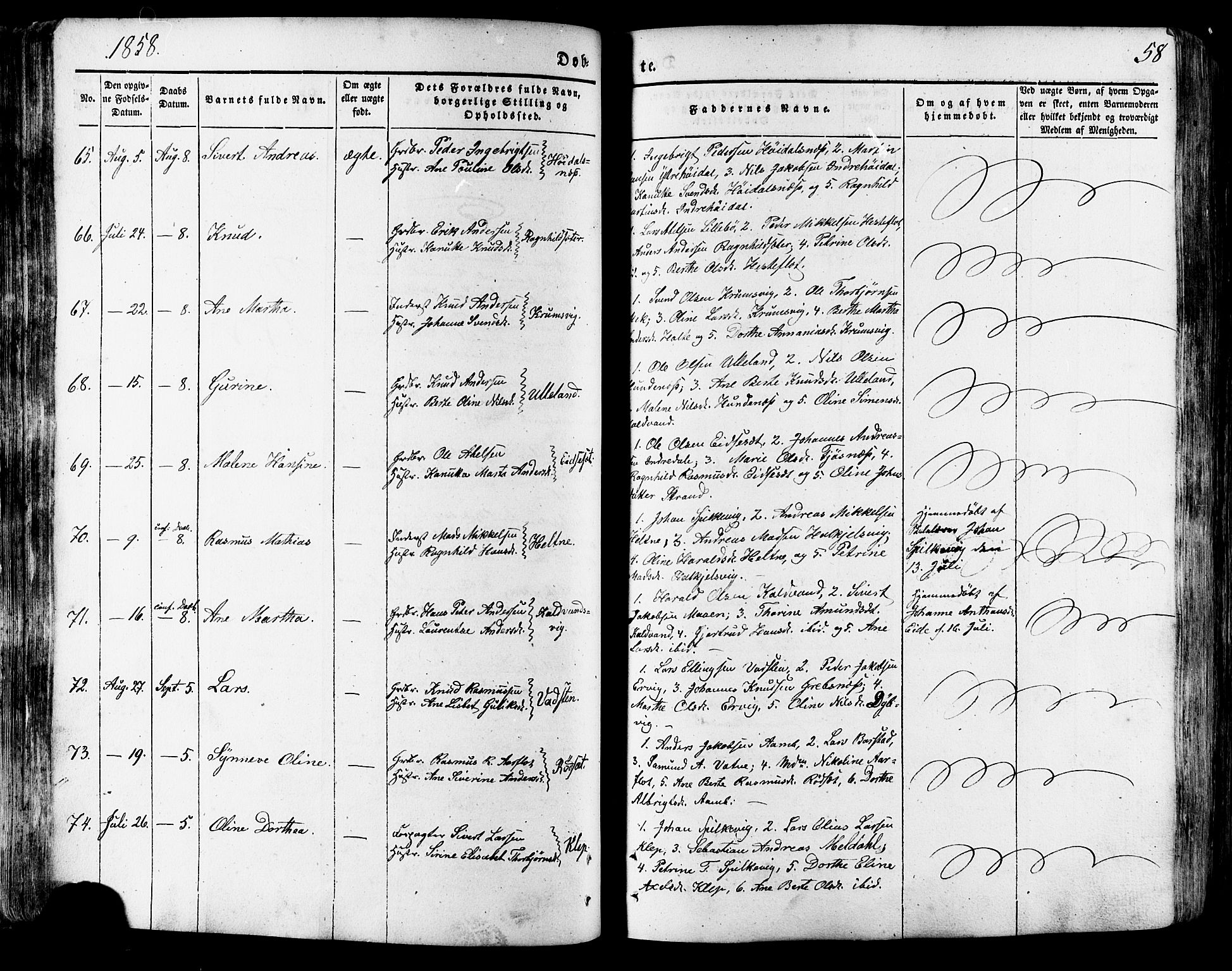 Ministerialprotokoller, klokkerbøker og fødselsregistre - Møre og Romsdal, AV/SAT-A-1454/511/L0140: Parish register (official) no. 511A07, 1851-1878, p. 58