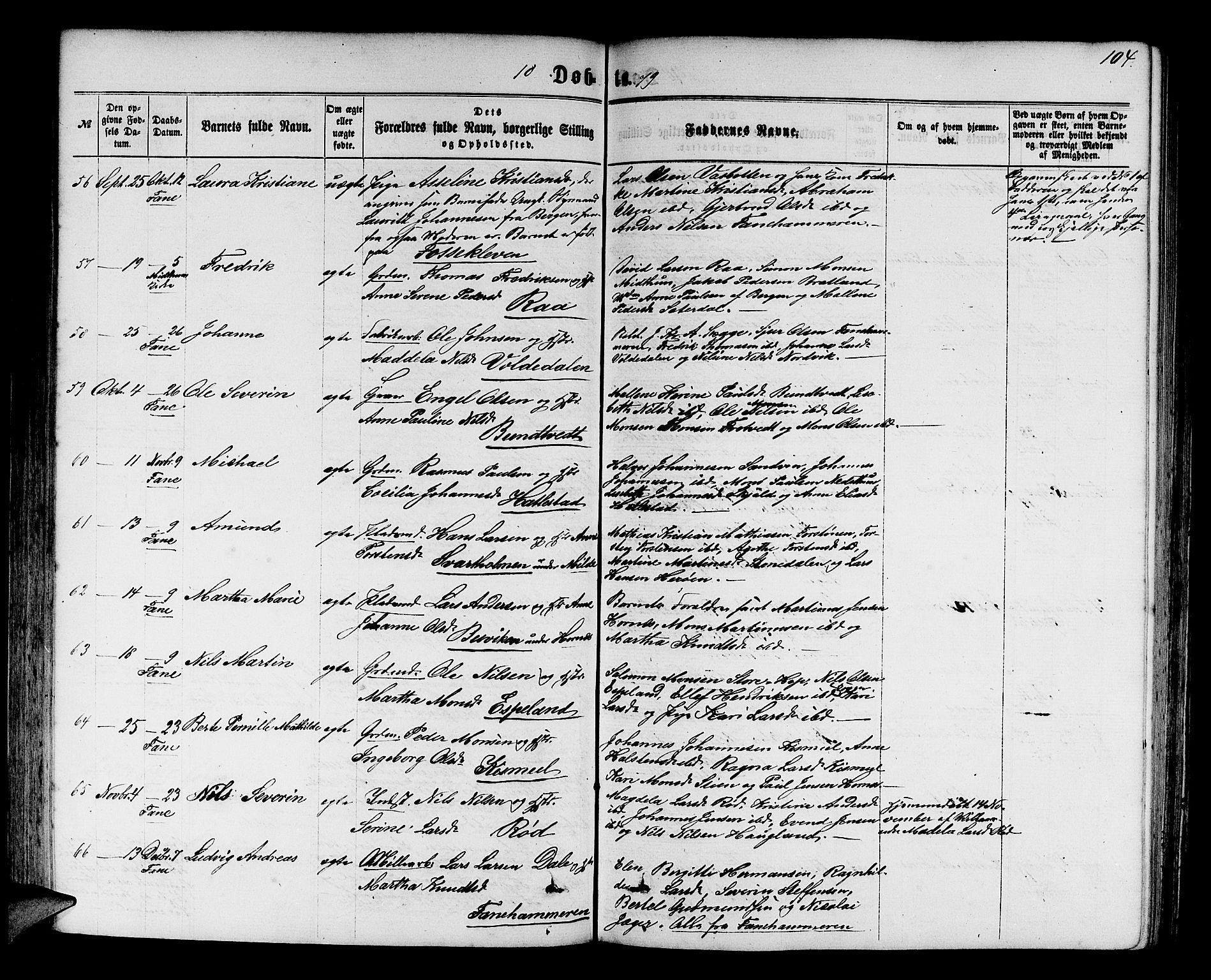 Fana Sokneprestembete, SAB/A-75101/H/Hab/Habb/L0003: Parish register (copy) no. B 3, 1861-1888, p. 104