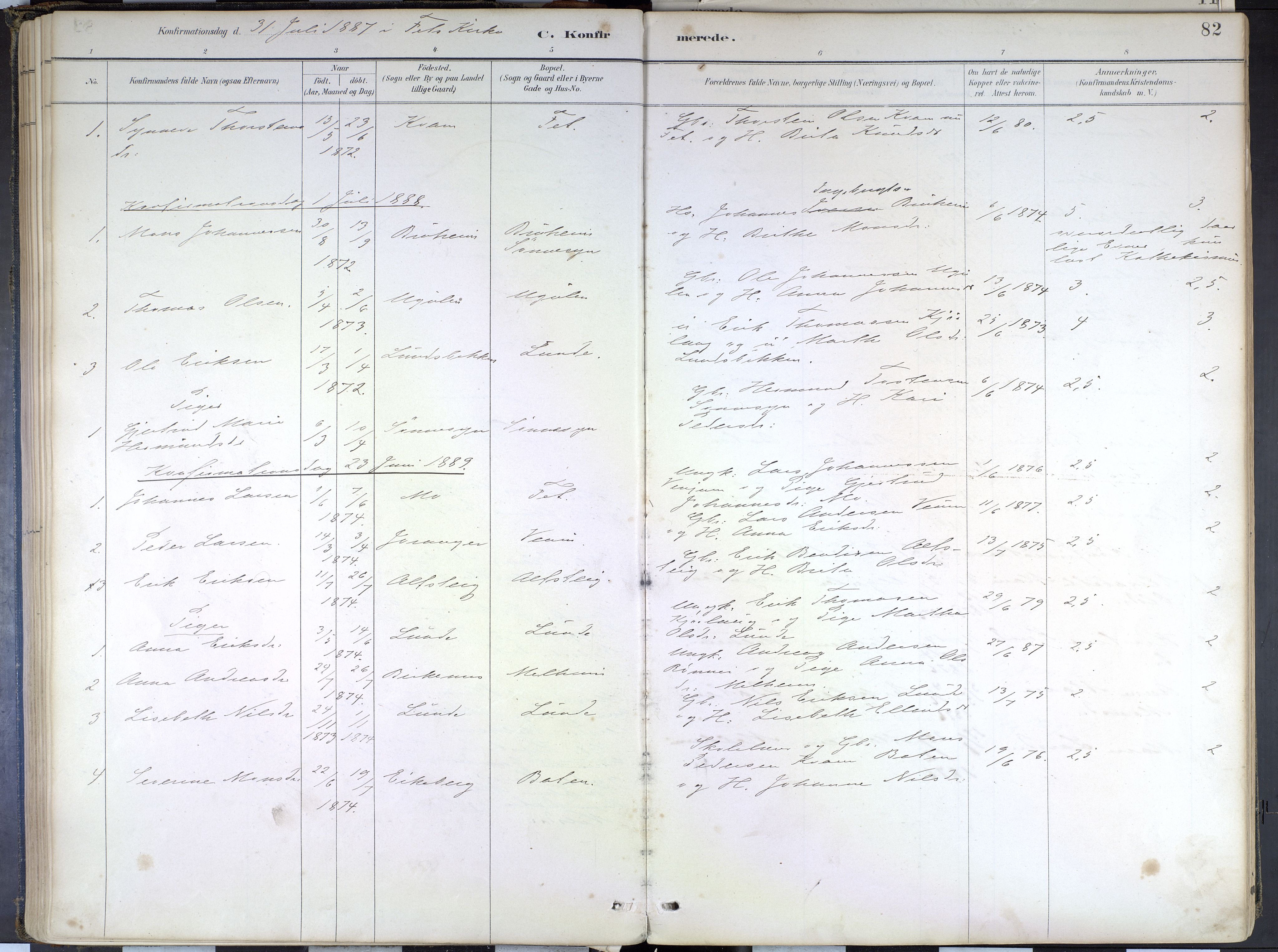 Hafslo sokneprestembete, SAB/A-80301/H/Haa/Haad/L0001: Parish register (official) no. D 1, 1886-1934, p. 82