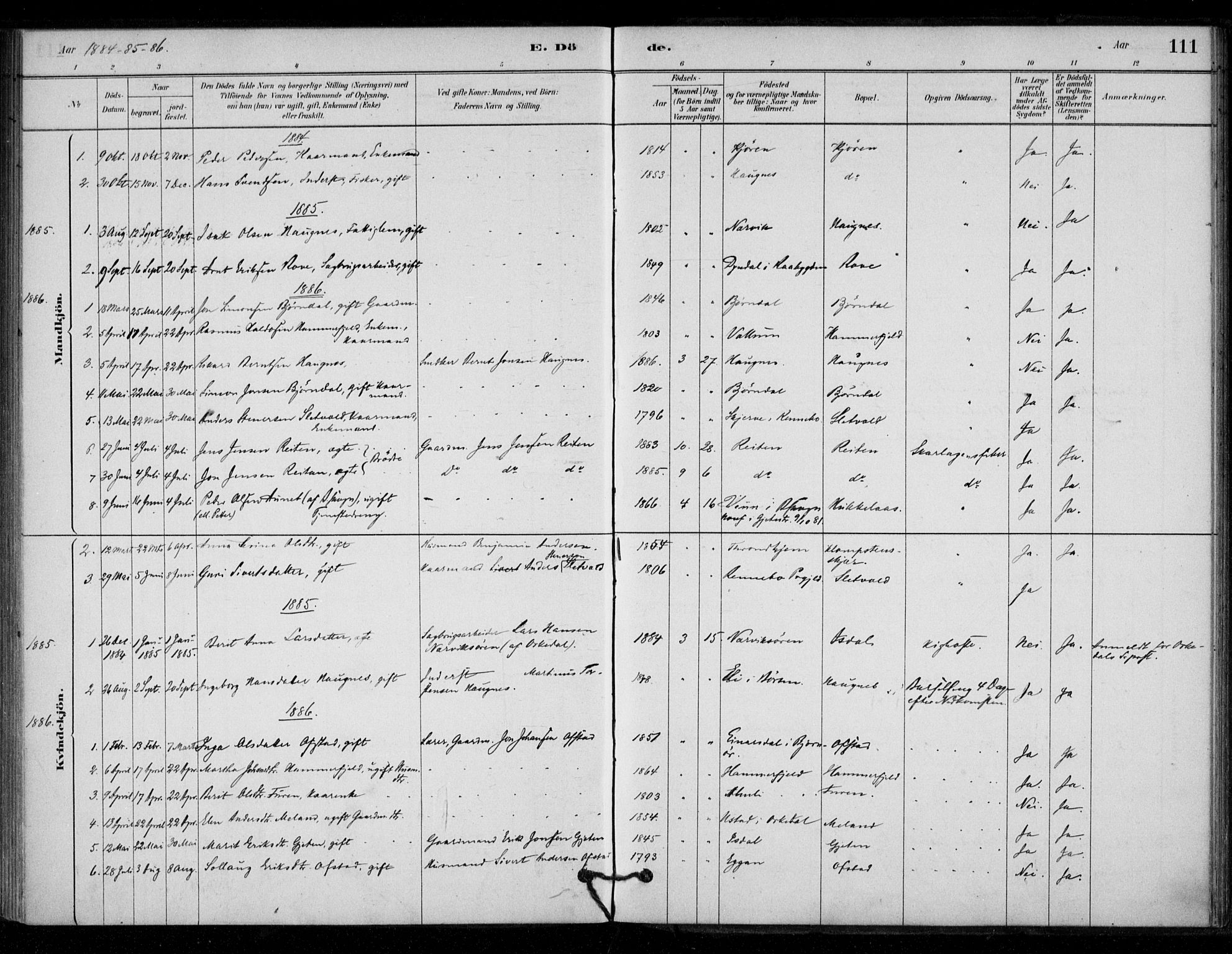 Ministerialprotokoller, klokkerbøker og fødselsregistre - Sør-Trøndelag, SAT/A-1456/670/L0836: Parish register (official) no. 670A01, 1879-1904, p. 111