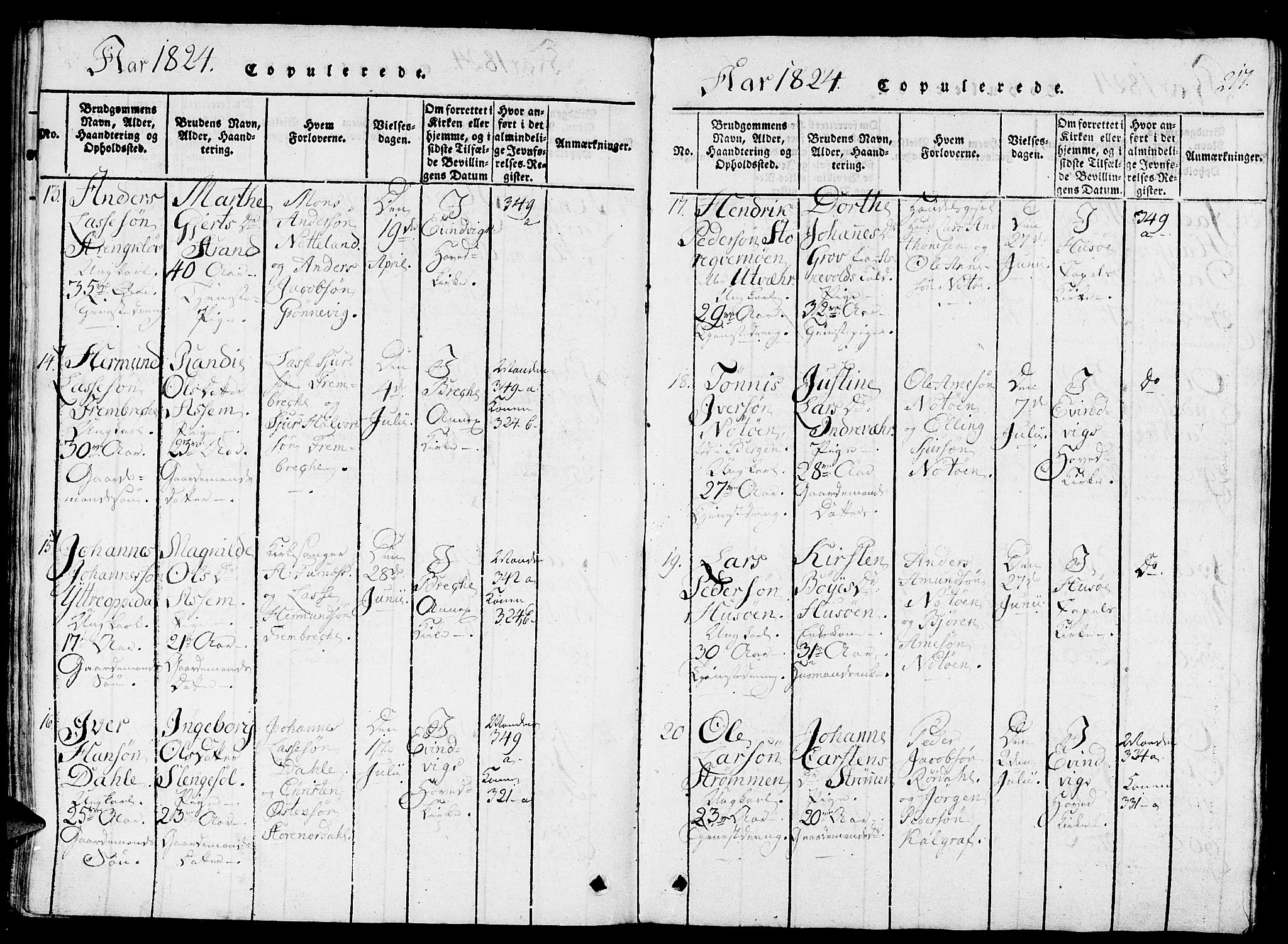 Gulen sokneprestembete, SAB/A-80201/H/Haa/Haaa/L0018: Parish register (official) no. A 18, 1816-1825, p. 217