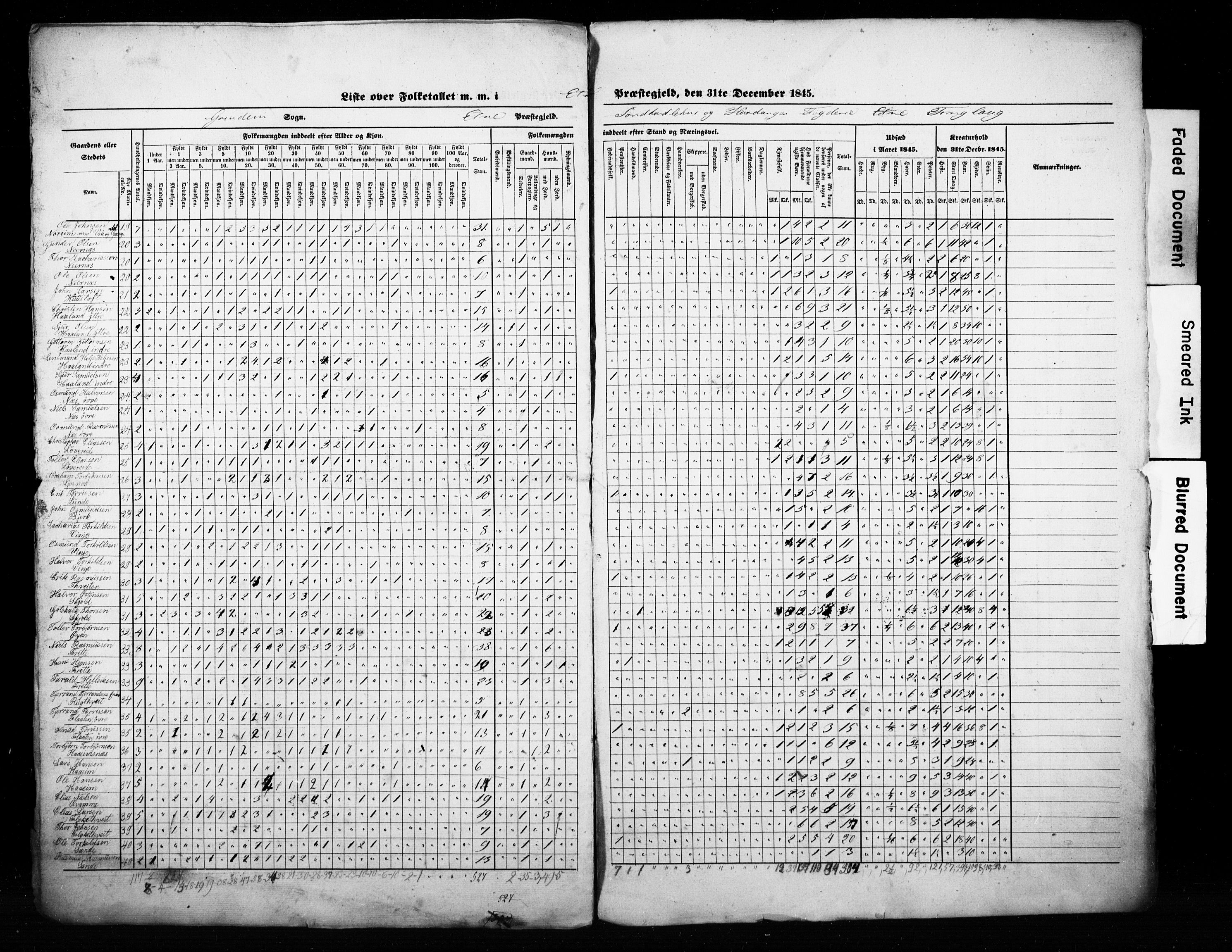 , Census 1845 for Etne, 1845, p. 6