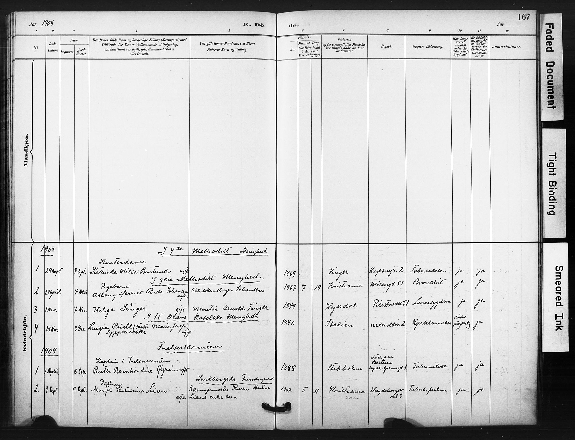 Trefoldighet prestekontor Kirkebøker, AV/SAO-A-10882/F/Fg/L0001: Parish register (official) no. VII 1, 1892-1923, p. 167