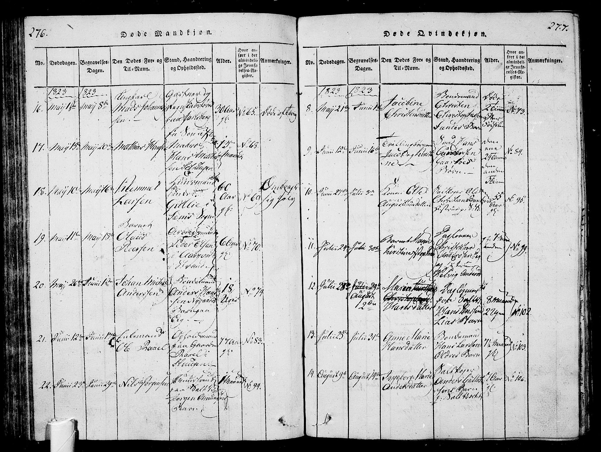 Sem kirkebøker, AV/SAKO-A-5/G/Ga/L0001: Parish register (copy) no. I 1, 1814-1825, p. 276-277