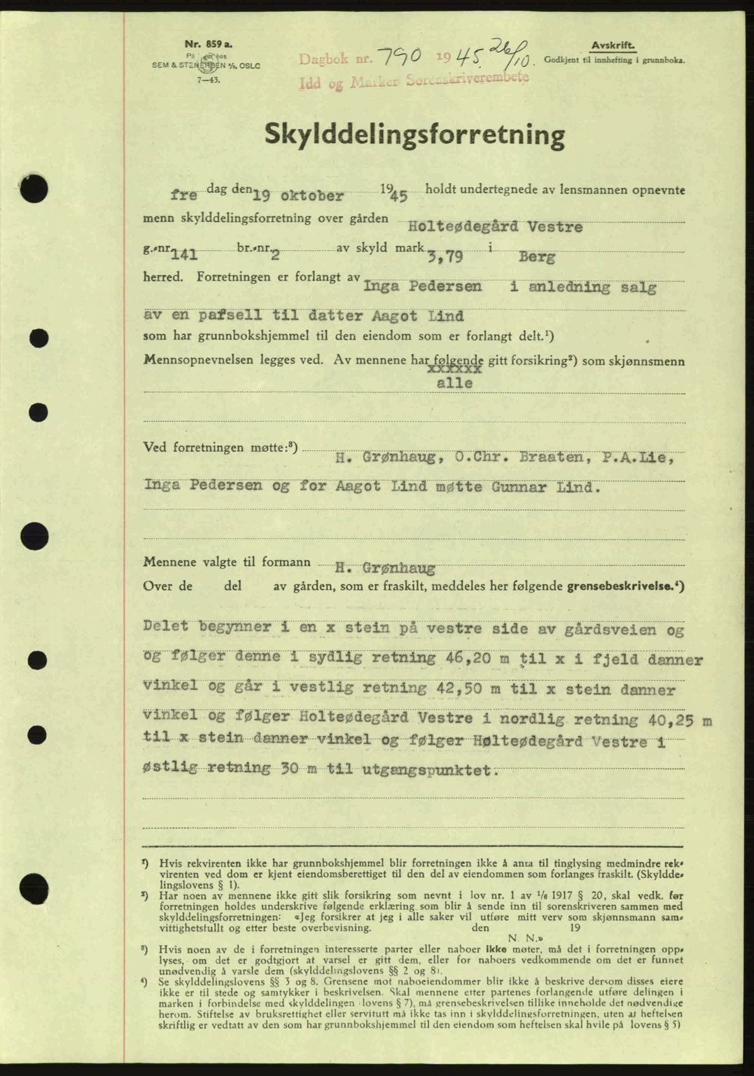 Idd og Marker sorenskriveri, AV/SAO-A-10283/G/Gb/Gbb/L0007: Mortgage book no. A7, 1944-1945, Diary no: : 790/1945