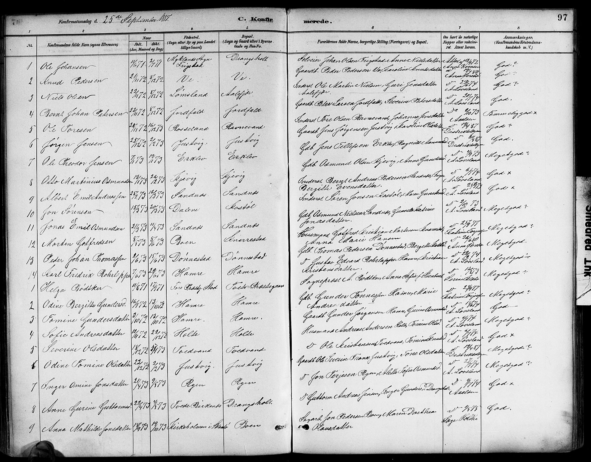 Tveit sokneprestkontor, SAK/1111-0043/F/Fb/L0004: Parish register (copy) no. B 4, 1887-1914, p. 97