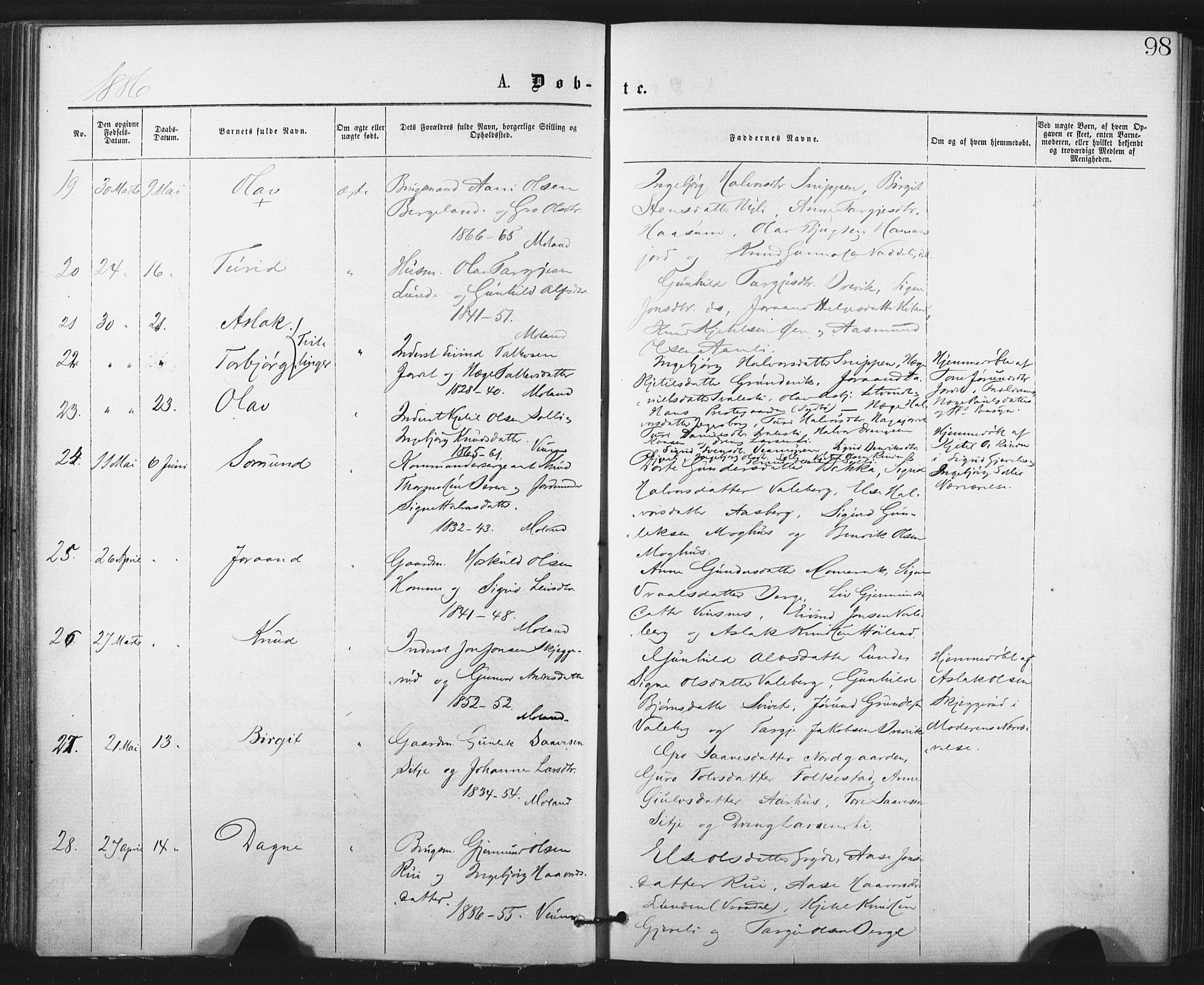 Fyresdal kirkebøker, AV/SAKO-A-263/F/Fa/L0006: Parish register (official) no. I 6, 1872-1886, p. 98