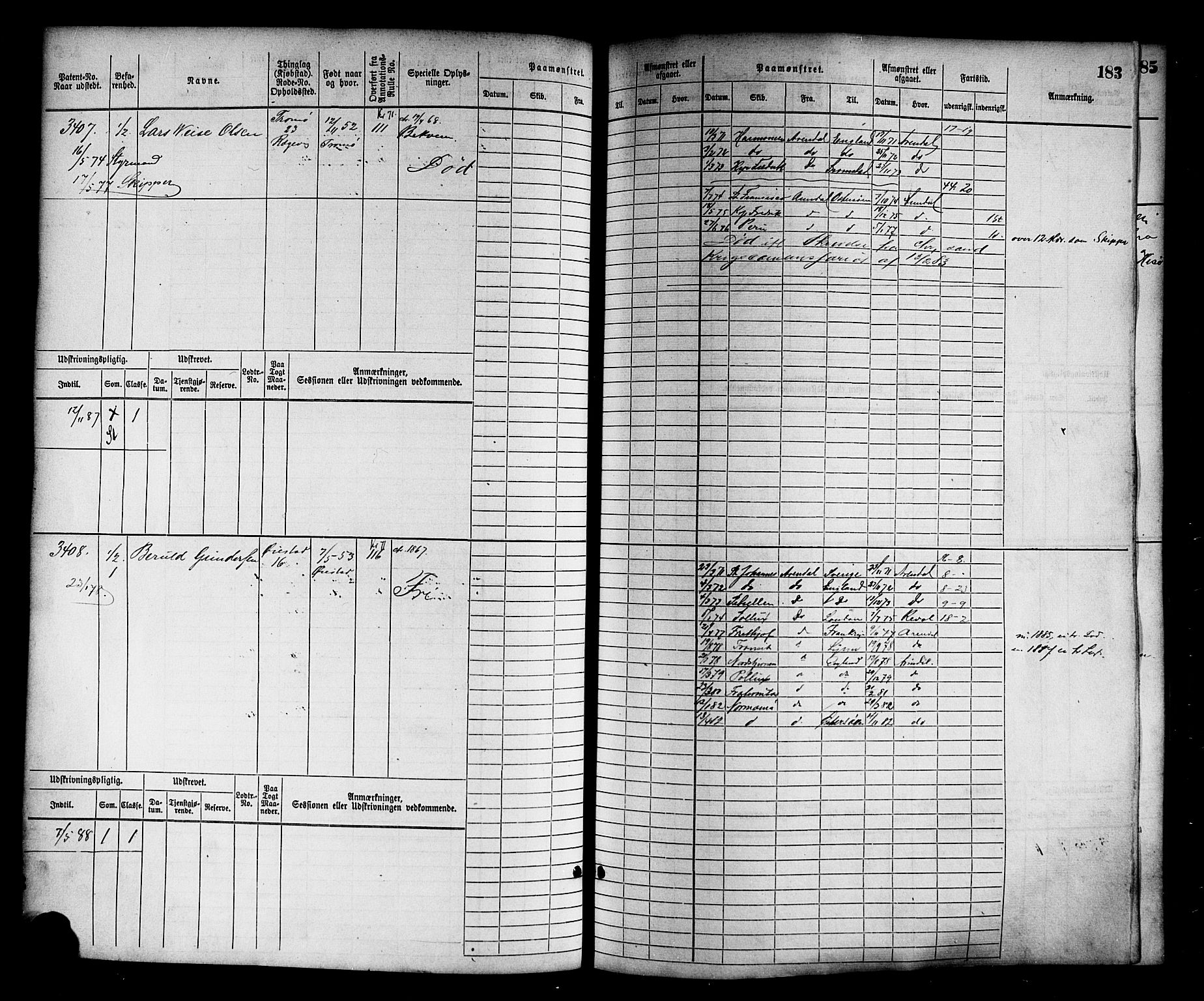 Arendal mønstringskrets, SAK/2031-0012/F/Fb/L0014: Hovedrulle nr 3045-3806, S-12, 1868-1900, p. 188