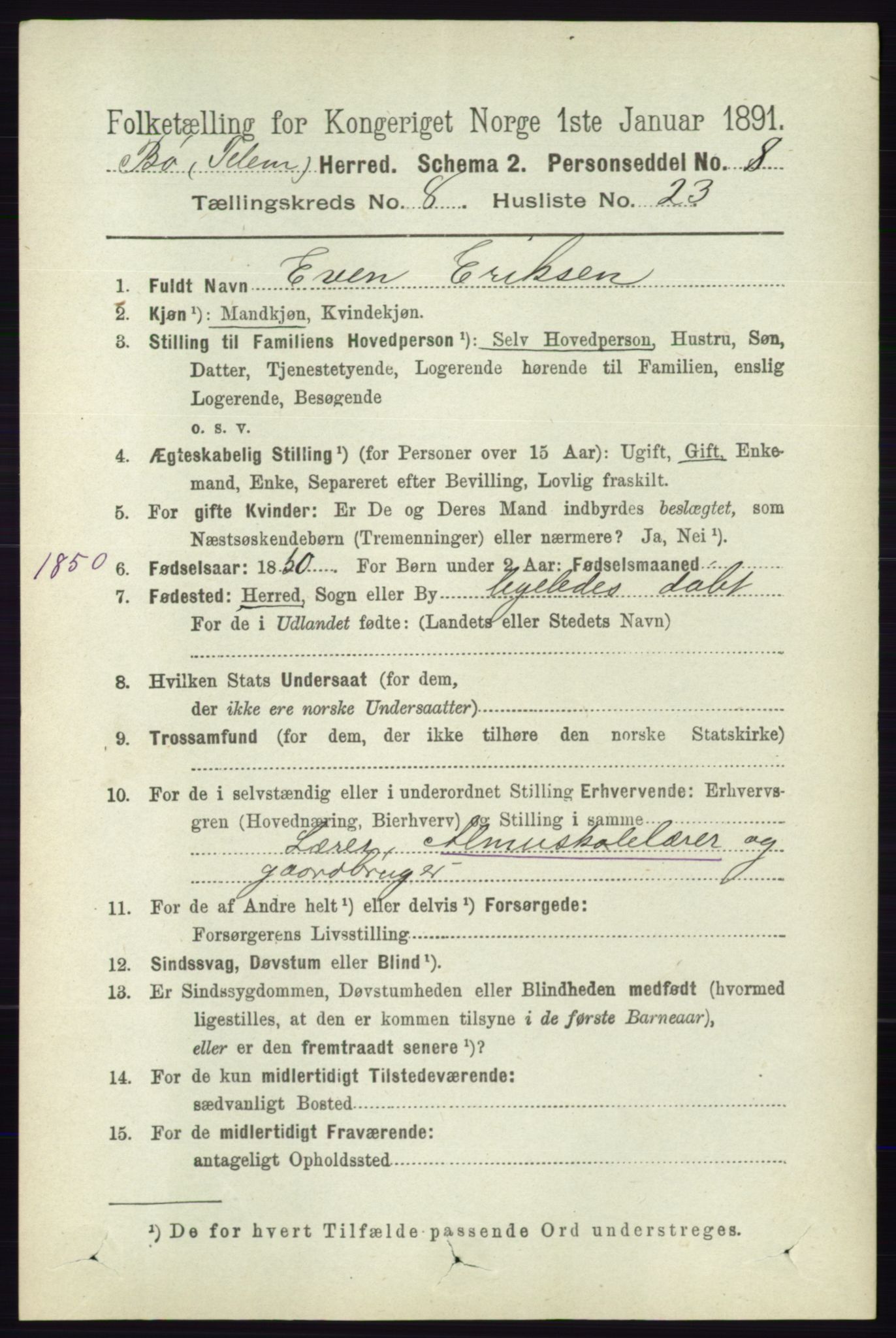 RA, 1891 census for 0821 Bø, 1891, p. 2682