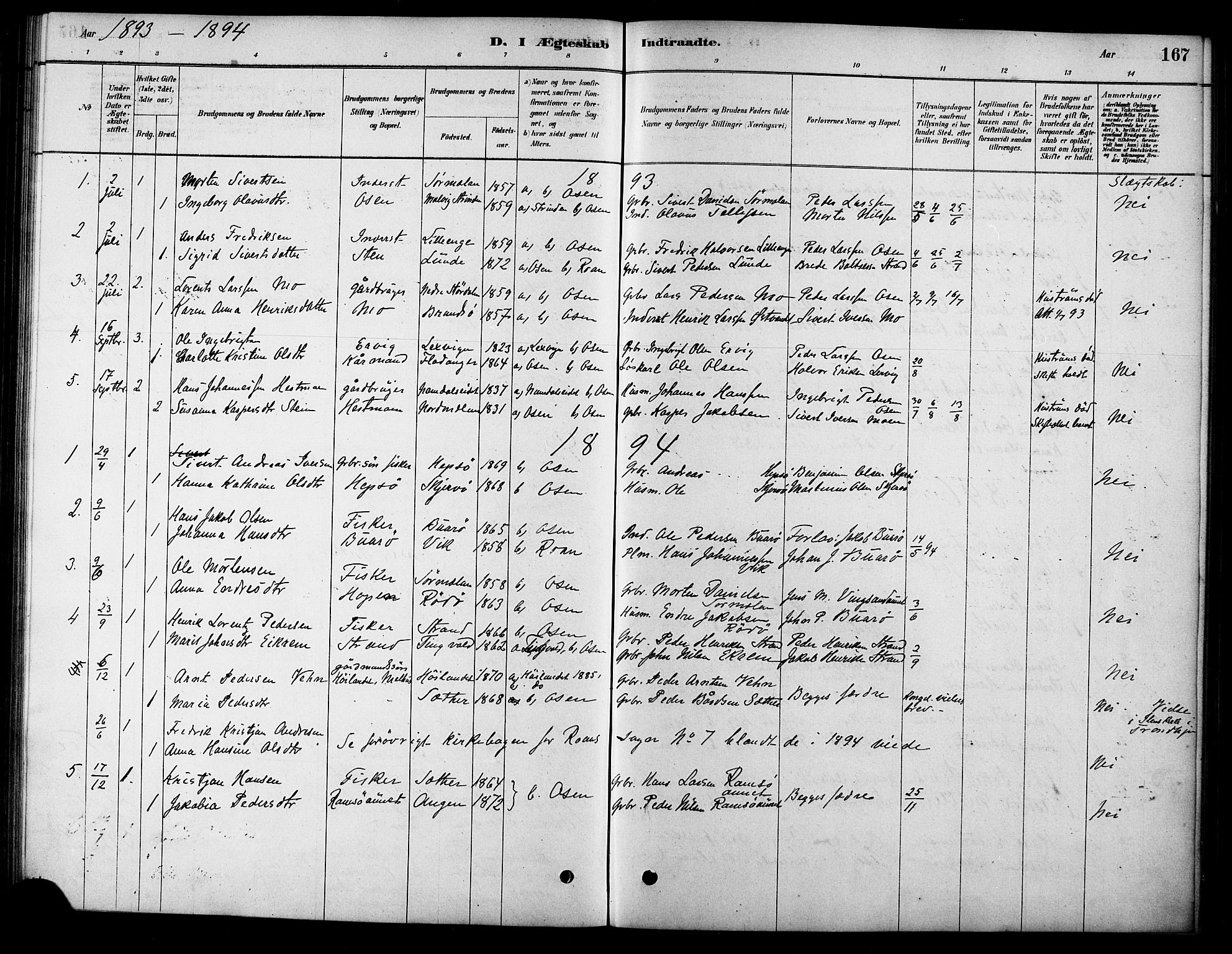 Ministerialprotokoller, klokkerbøker og fødselsregistre - Sør-Trøndelag, AV/SAT-A-1456/658/L0722: Parish register (official) no. 658A01, 1879-1896, p. 167