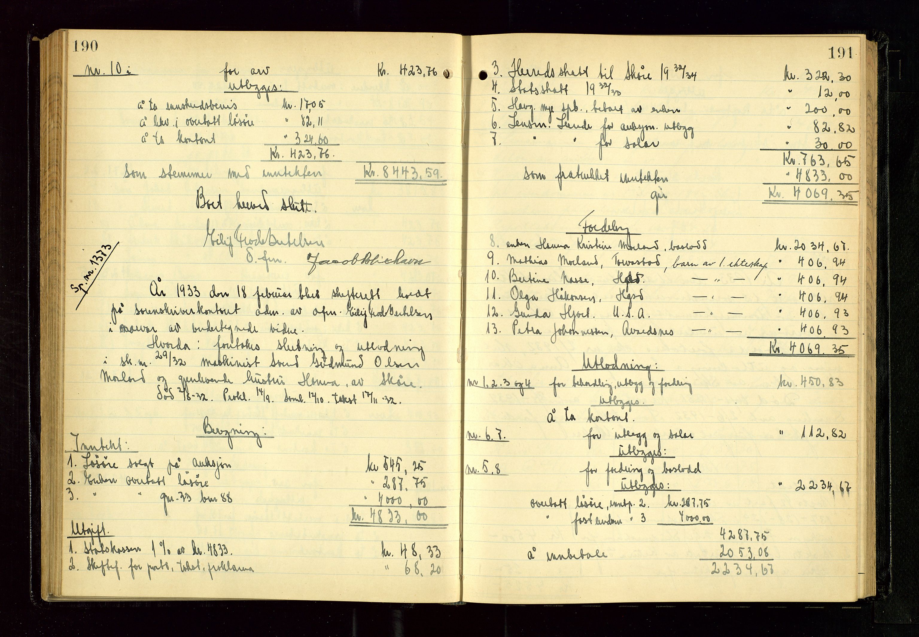 Karmsund sorenskriveri, AV/SAST-A-100311/01/IV/IVGB/L0005: SKIFTEUTLODNINGSPROTOKOLL, 1931-1936, p. 190-191