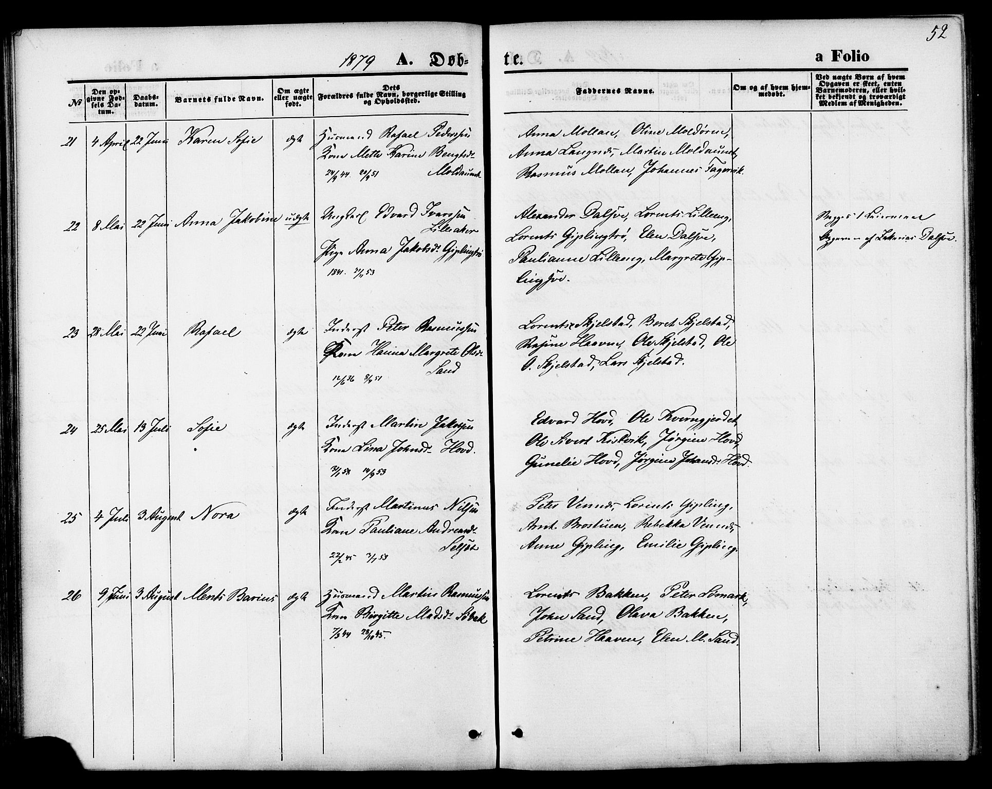 Ministerialprotokoller, klokkerbøker og fødselsregistre - Nord-Trøndelag, SAT/A-1458/744/L0419: Parish register (official) no. 744A03, 1867-1881, p. 52