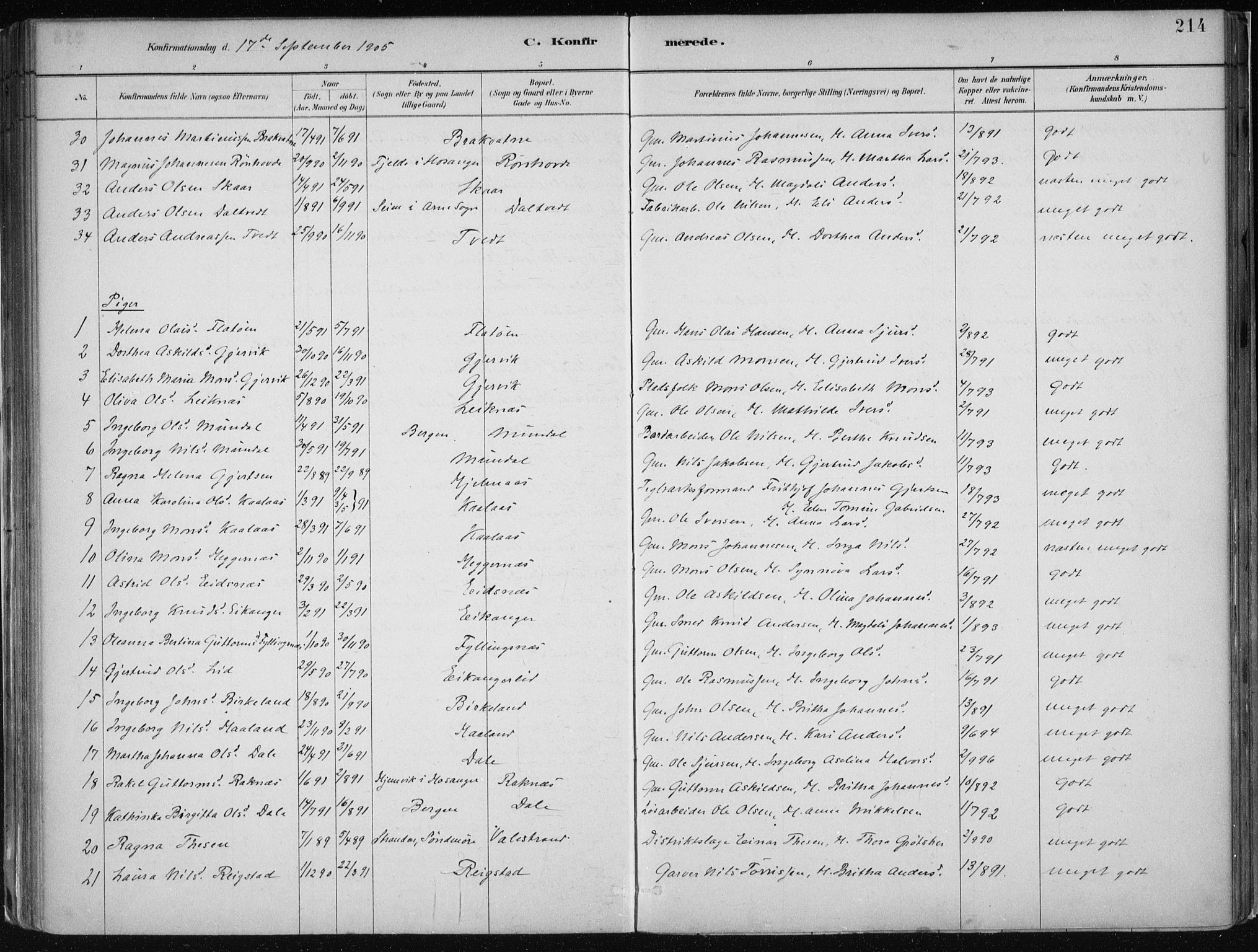 Hamre sokneprestembete, AV/SAB-A-75501/H/Ha/Haa/Haab/L0001: Parish register (official) no. B  1, 1882-1905, p. 214