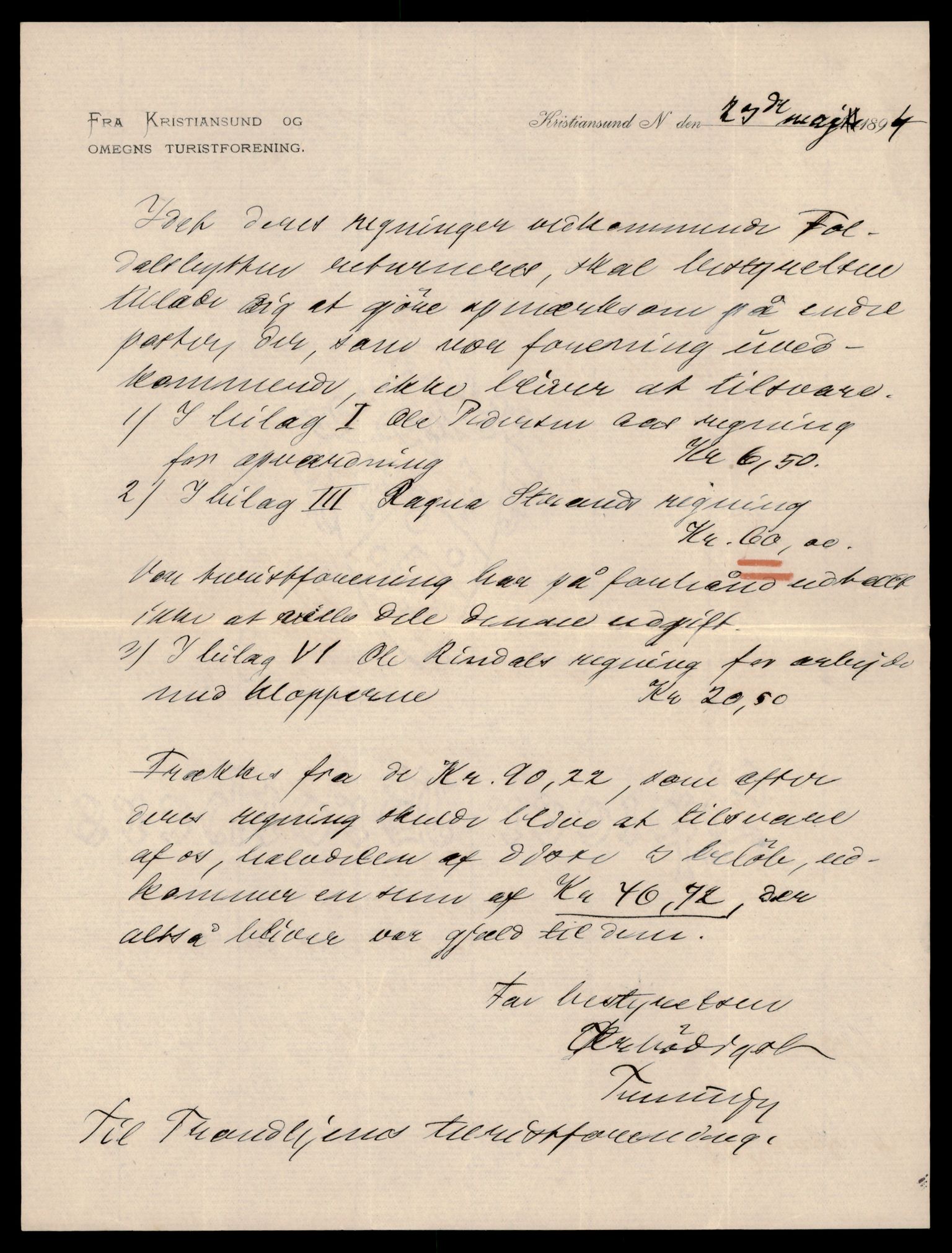 Trondhjems turistforening, AV/SAT-PA-0669/Da/L0004: Korrespondanse, 1894-1897, p. 5