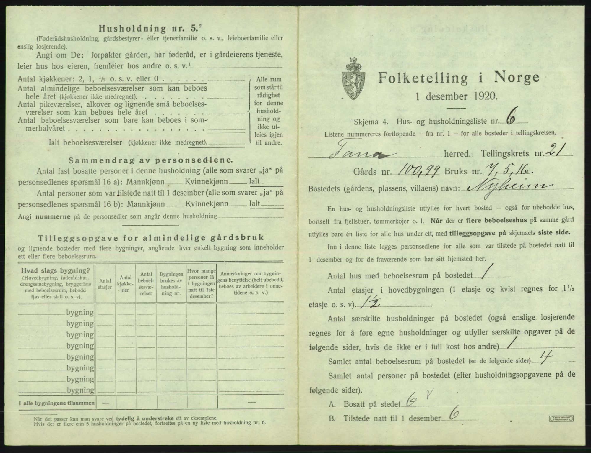 SAB, 1920 census for Fana, 1920, p. 3052