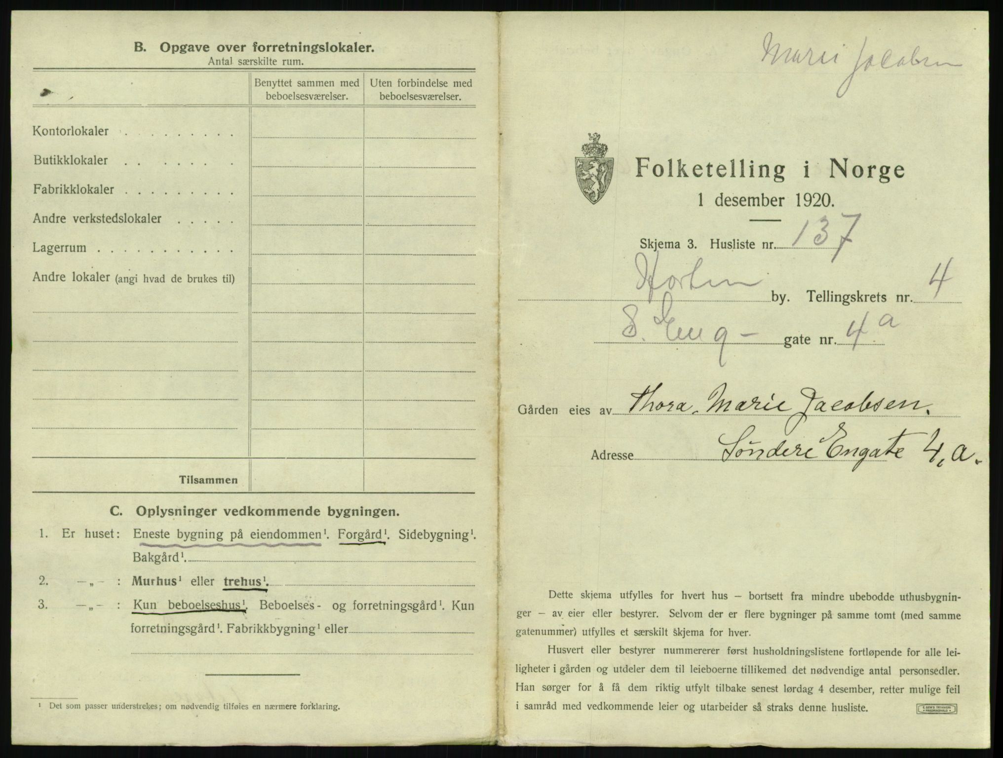 SAKO, 1920 census for Horten, 1920, p. 1493