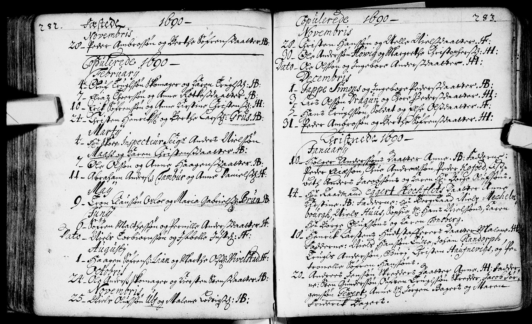 Bragernes kirkebøker, SAKO/A-6/F/Fa/L0002: Parish register (official) no. I 2, 1680-1705, p. 282-283