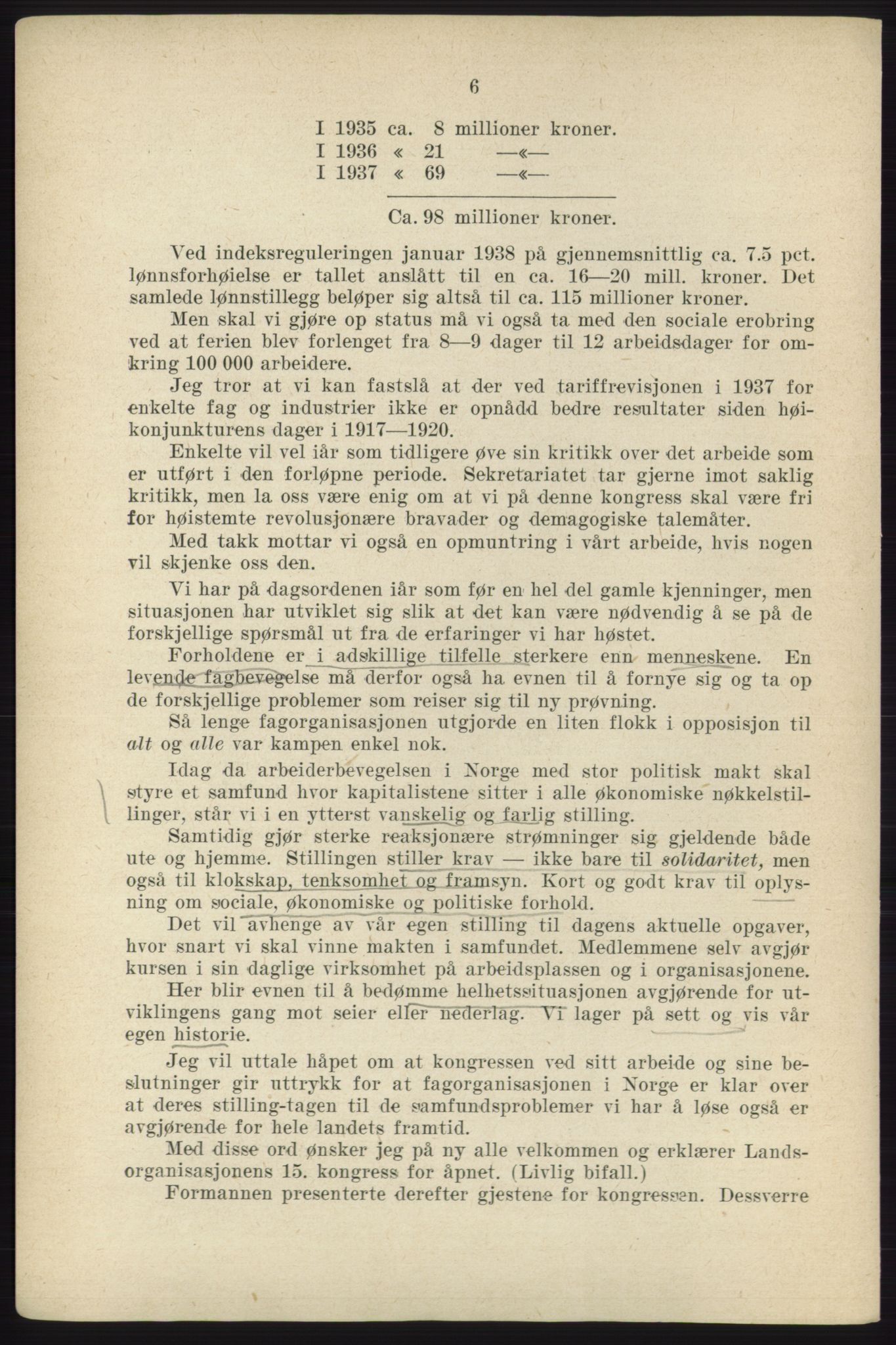 Landsorganisasjonen i Norge - publikasjoner, AAB/-/-/-: Protokoll for Kongressen 1938, 1938, p. 6