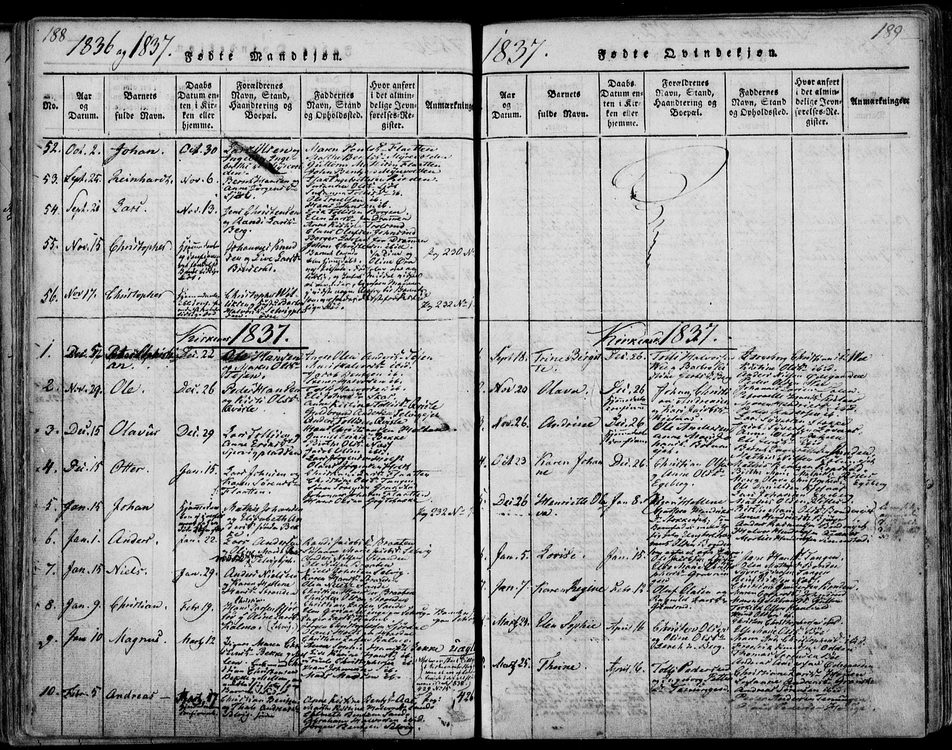 Sande Kirkebøker, AV/SAKO-A-53/F/Fa/L0003: Parish register (official) no. 3, 1814-1847, p. 188-189