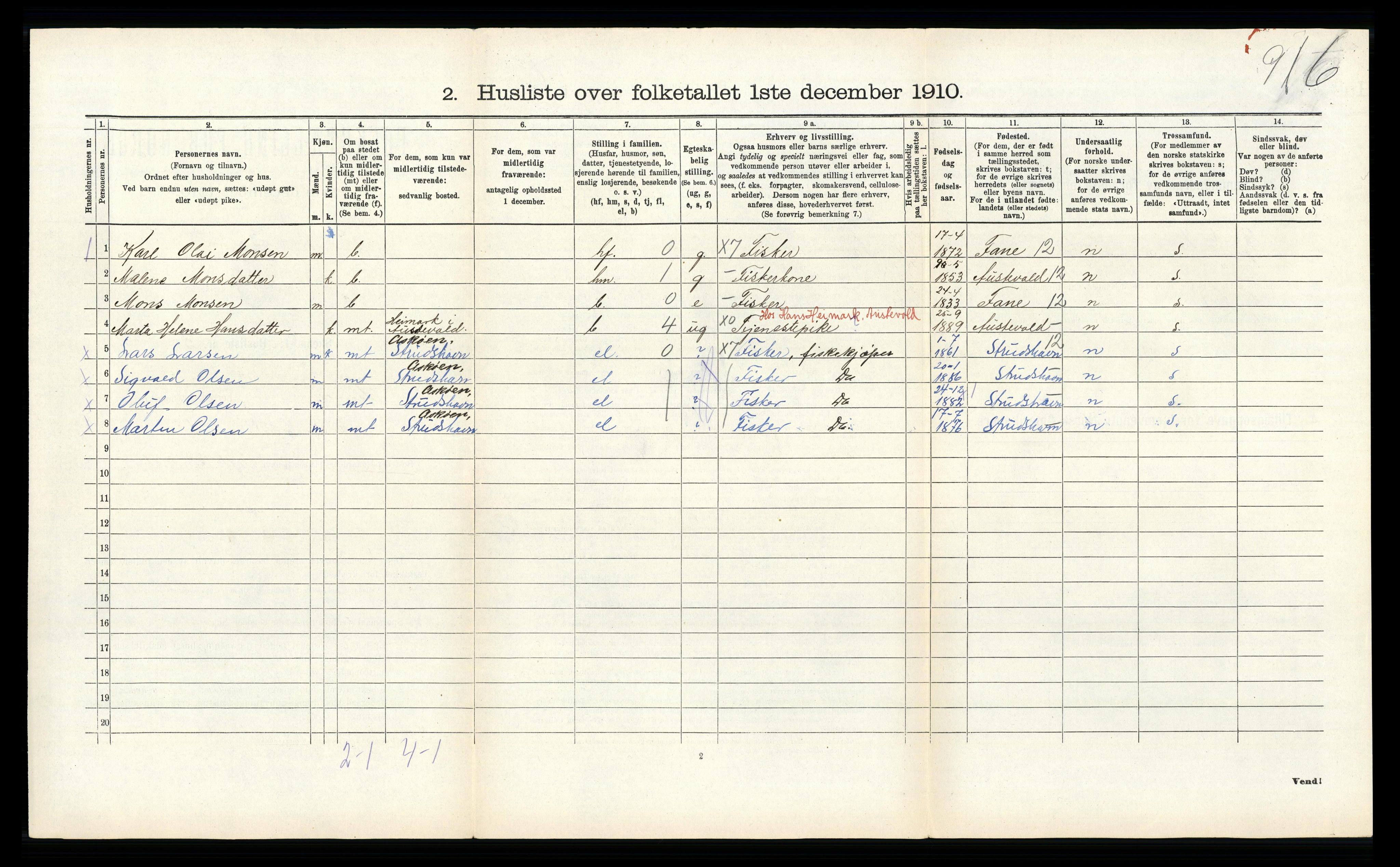 RA, 1910 census for Sund, 1910, p. 333