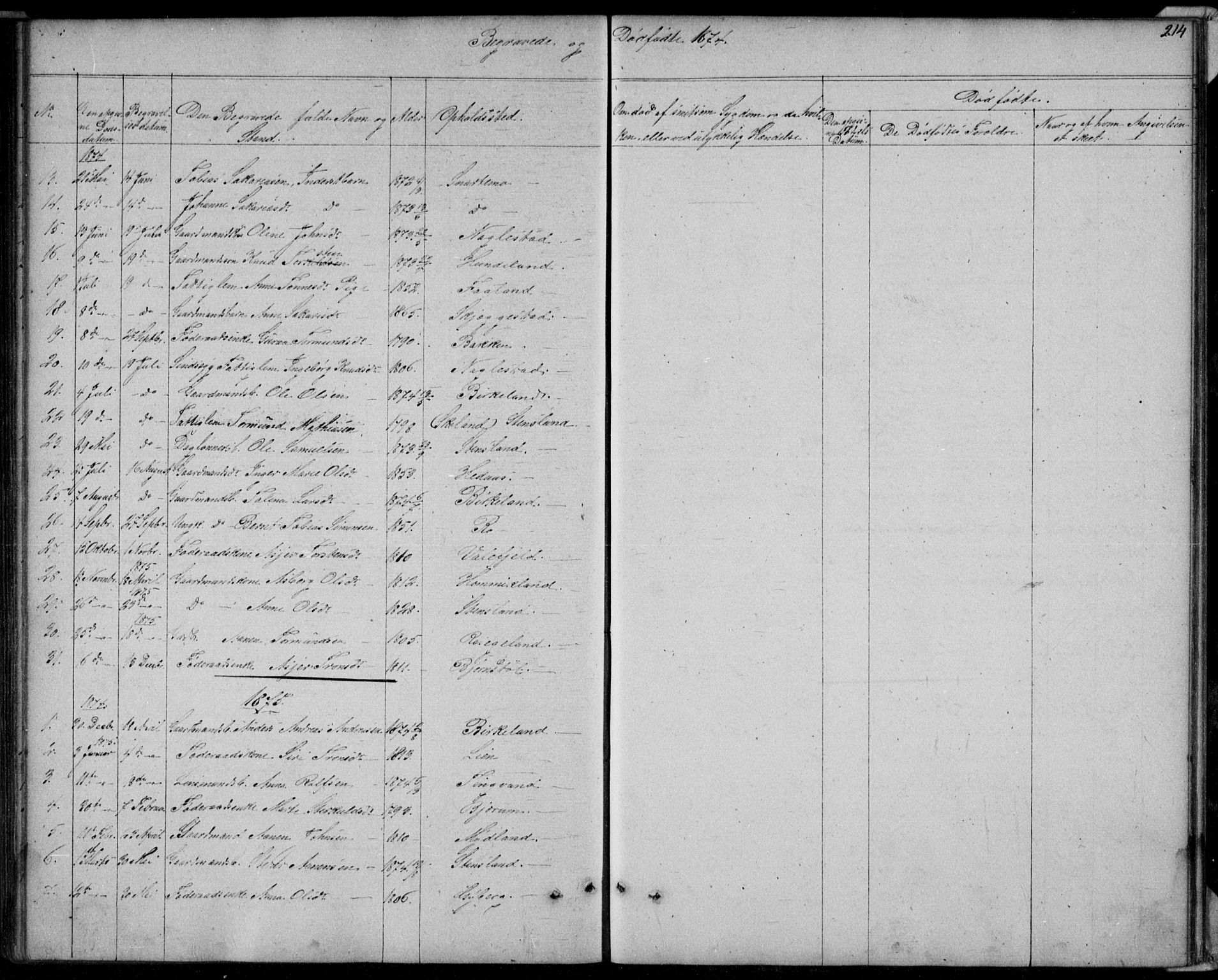 Hægebostad sokneprestkontor, SAK/1111-0024/F/Fb/Fba/L0002: Parish register (copy) no. B 2, 1851-1882, p. 214