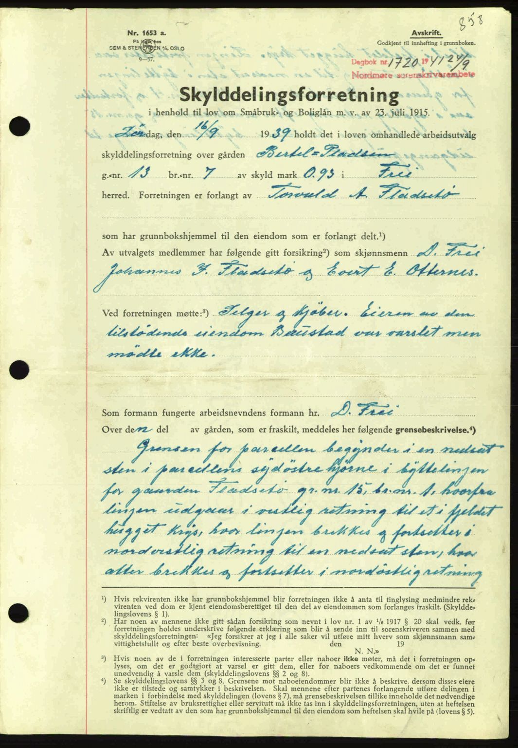 Nordmøre sorenskriveri, SAT/A-4132/1/2/2Ca: Mortgage book no. A90, 1941-1941, Diary no: : 1720/1941