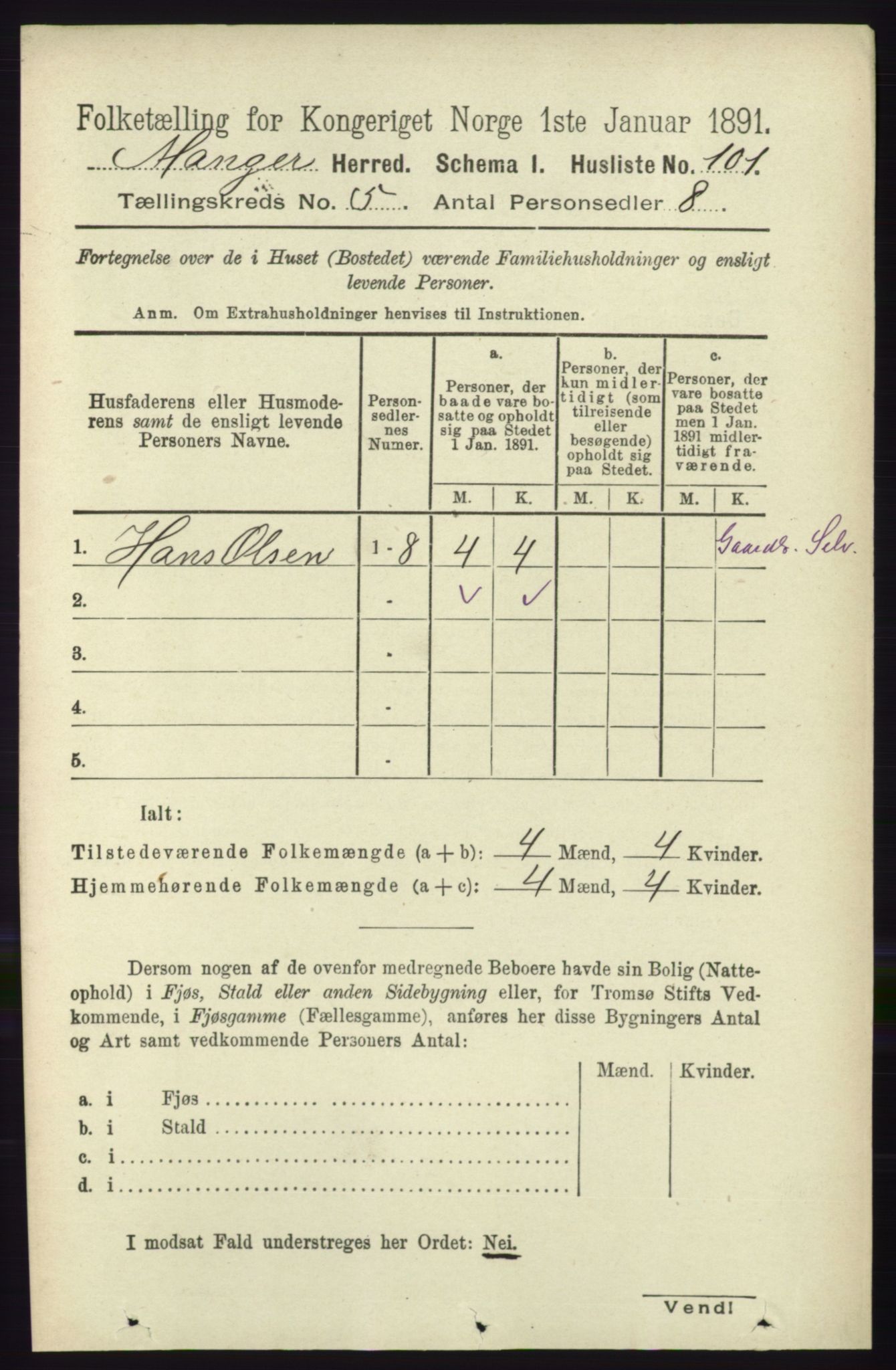 RA, 1891 census for 1261 Manger, 1891, p. 2642