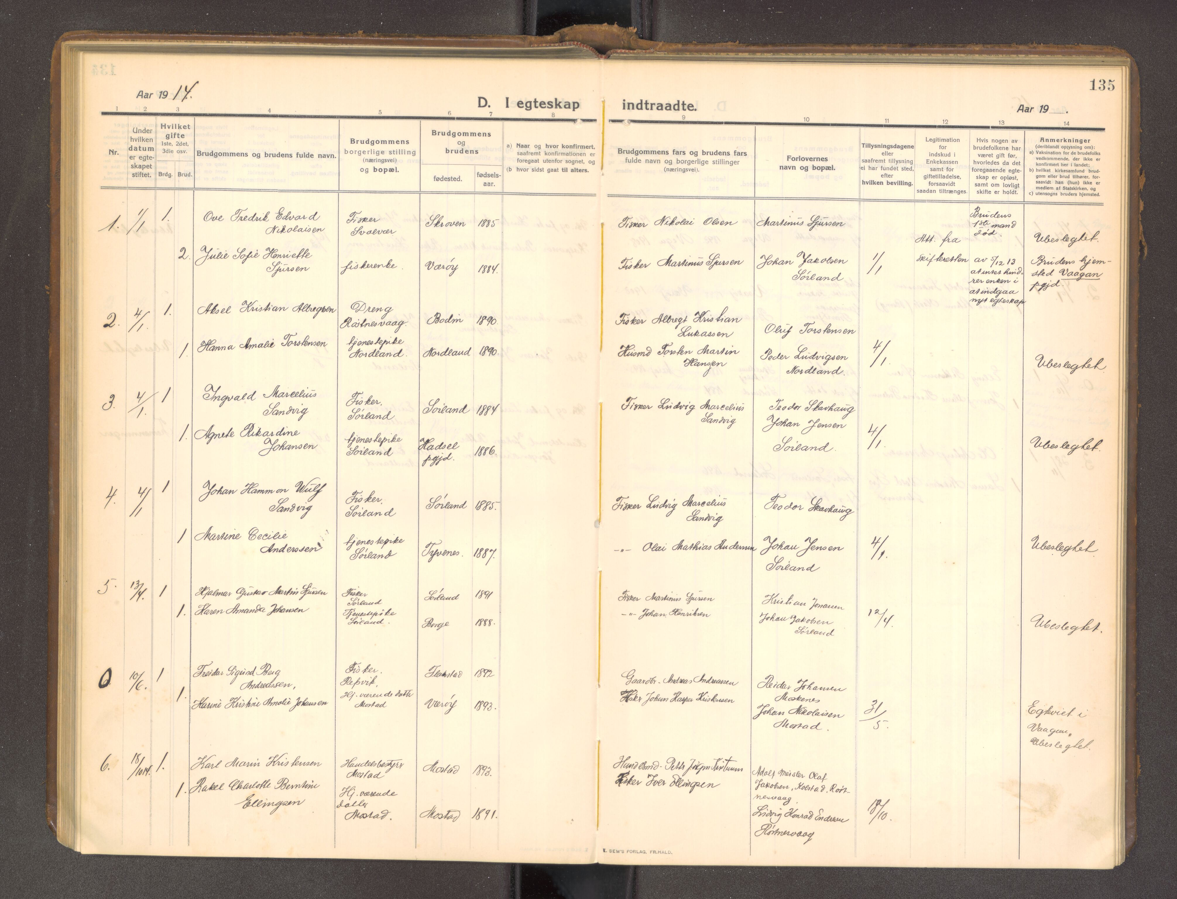 Ministerialprotokoller, klokkerbøker og fødselsregistre - Nordland, AV/SAT-A-1459/807/L0124: Parish register (copy) no. 807C02, 1910-1935, p. 135