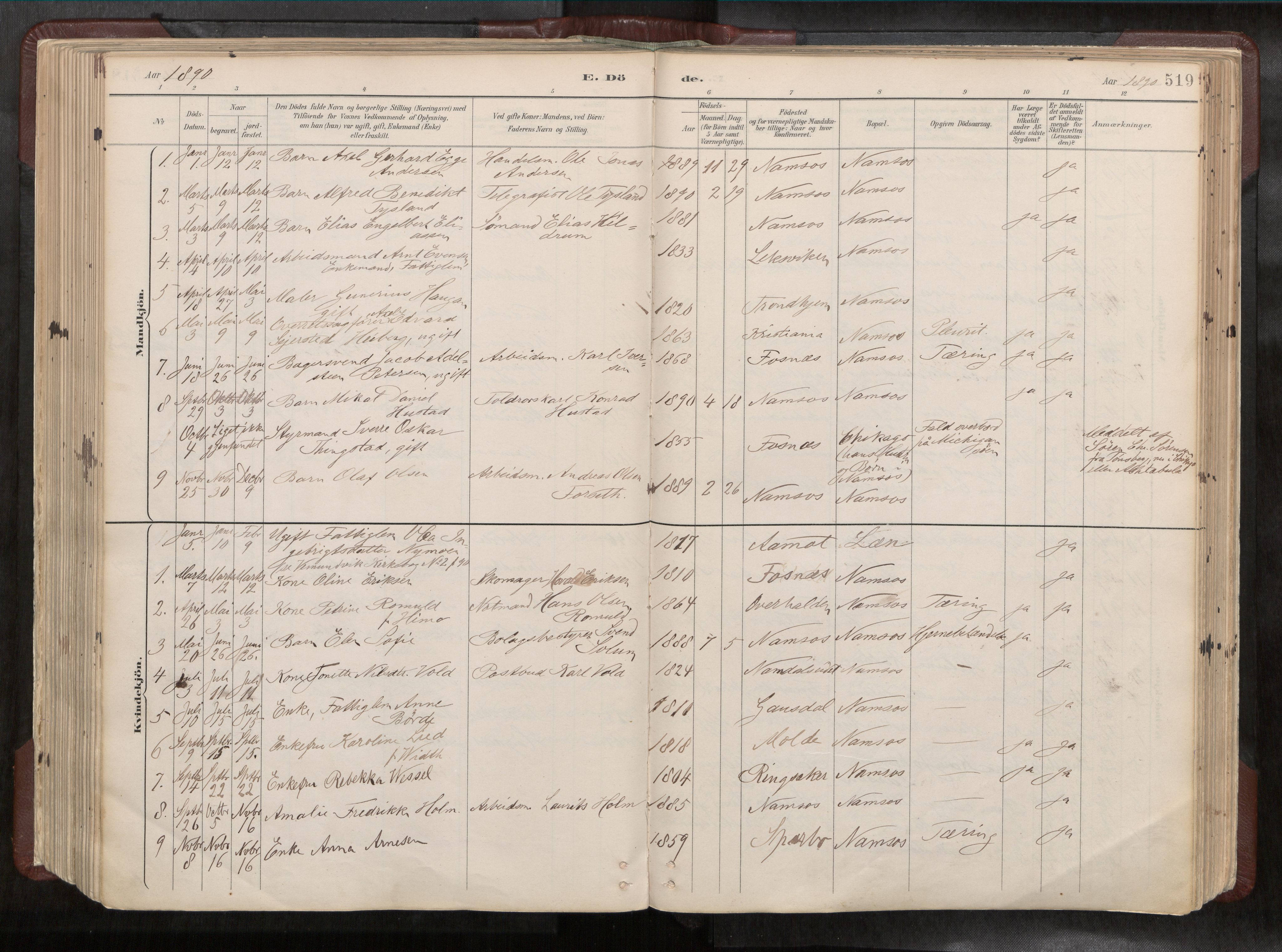 Ministerialprotokoller, klokkerbøker og fødselsregistre - Nord-Trøndelag, SAT/A-1458/768/L0579a: Parish register (official) no. 768A14, 1887-1931, p. 519