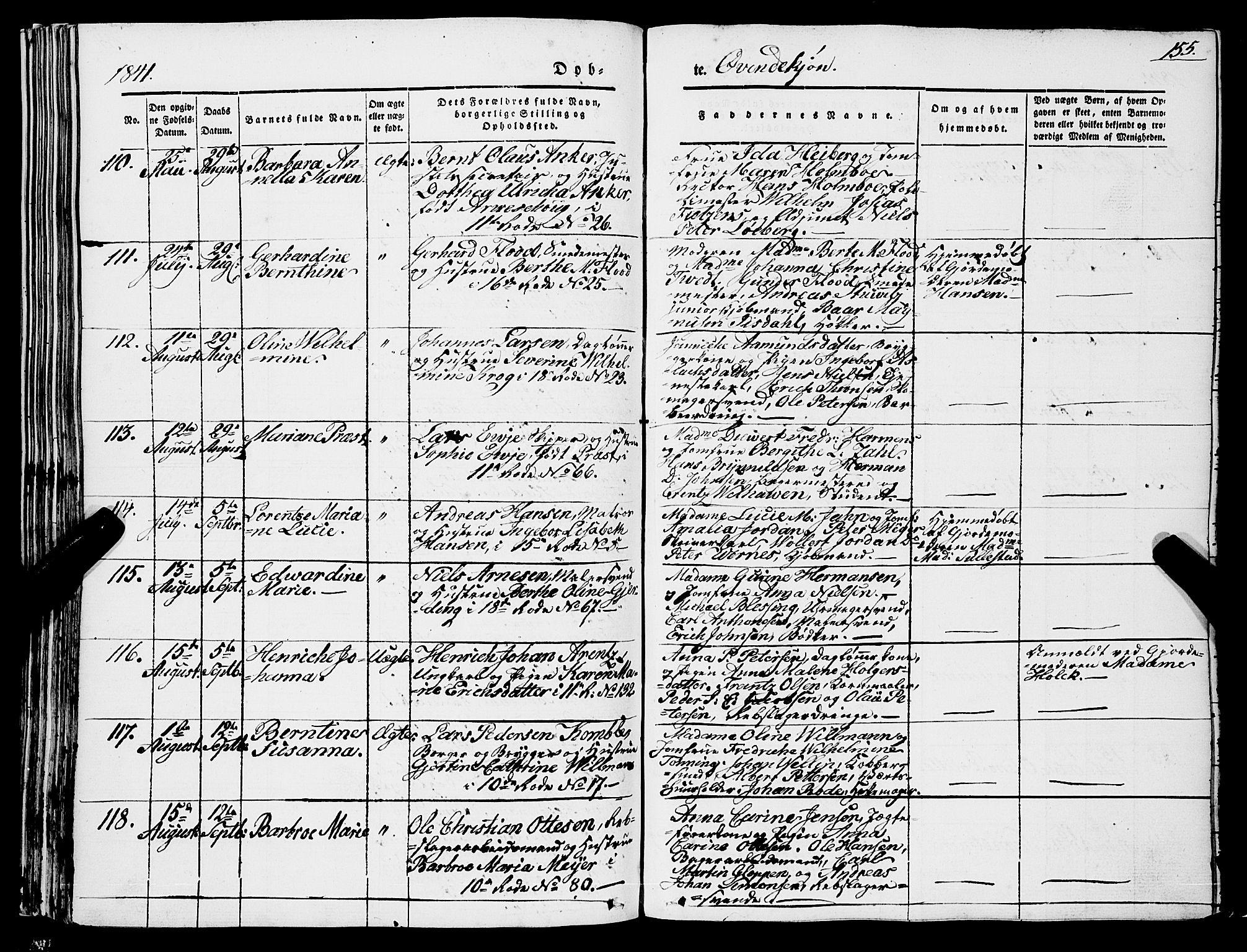 Domkirken sokneprestembete, AV/SAB-A-74801/H/Haa/L0019: Parish register (official) no. B 2, 1841-1851, p. 155