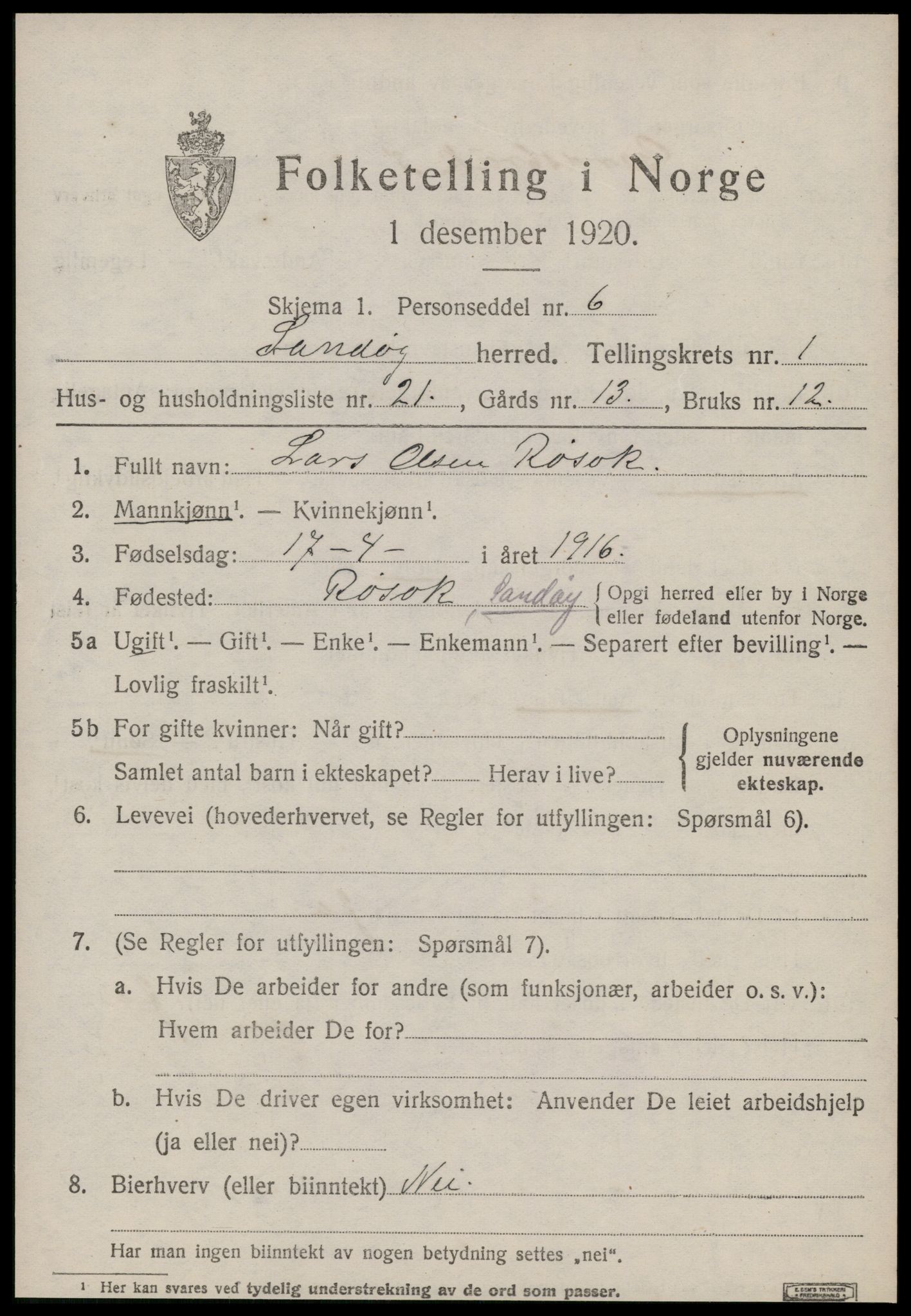 SAT, 1920 census for Sandøy, 1920, p. 632