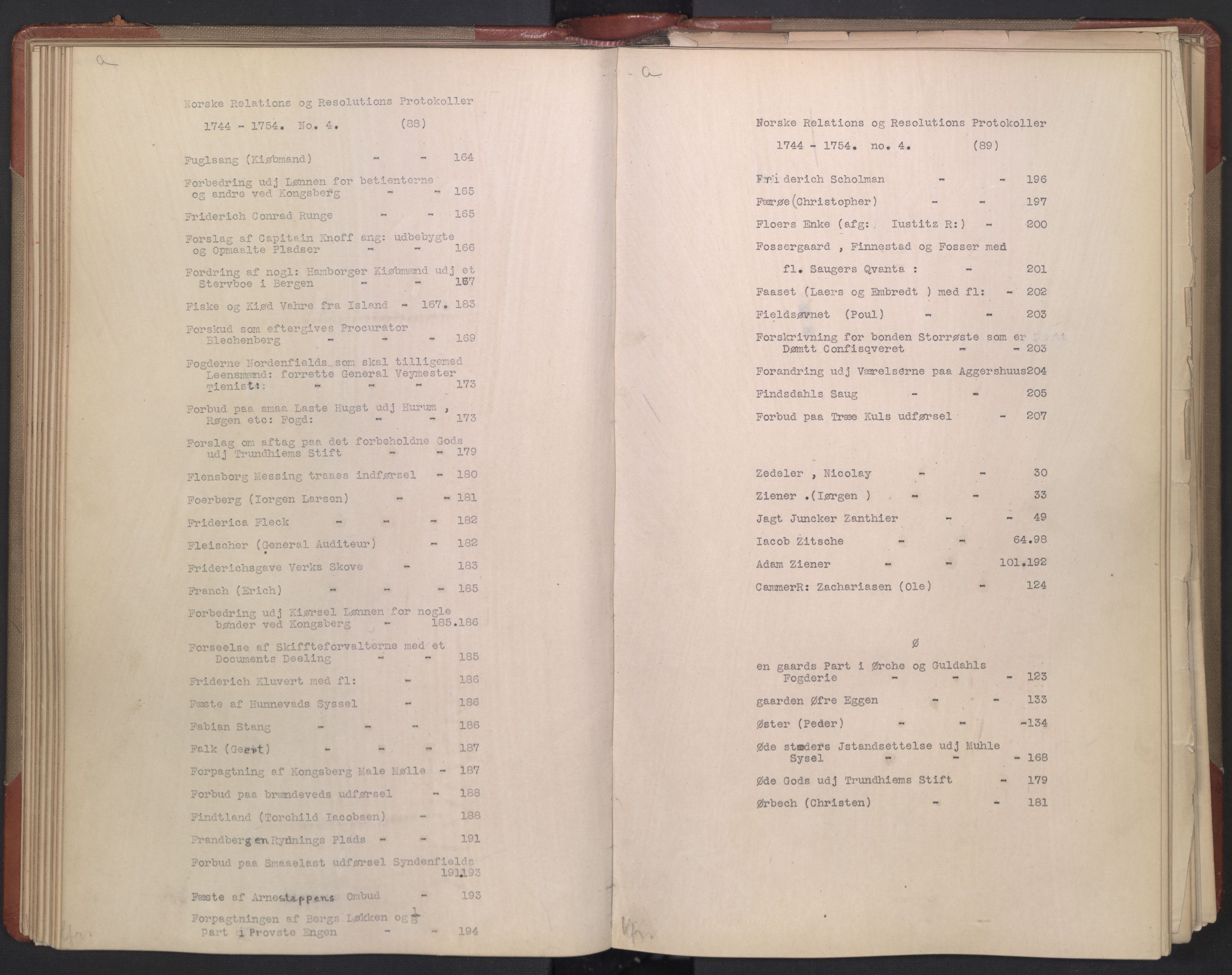 Avskriftsamlingen, AV/RA-EA-4022/F/Fb/L0118: Registratur over norske Relasjons- og resolusjonsprotokoller, 1744-1754, p. 48