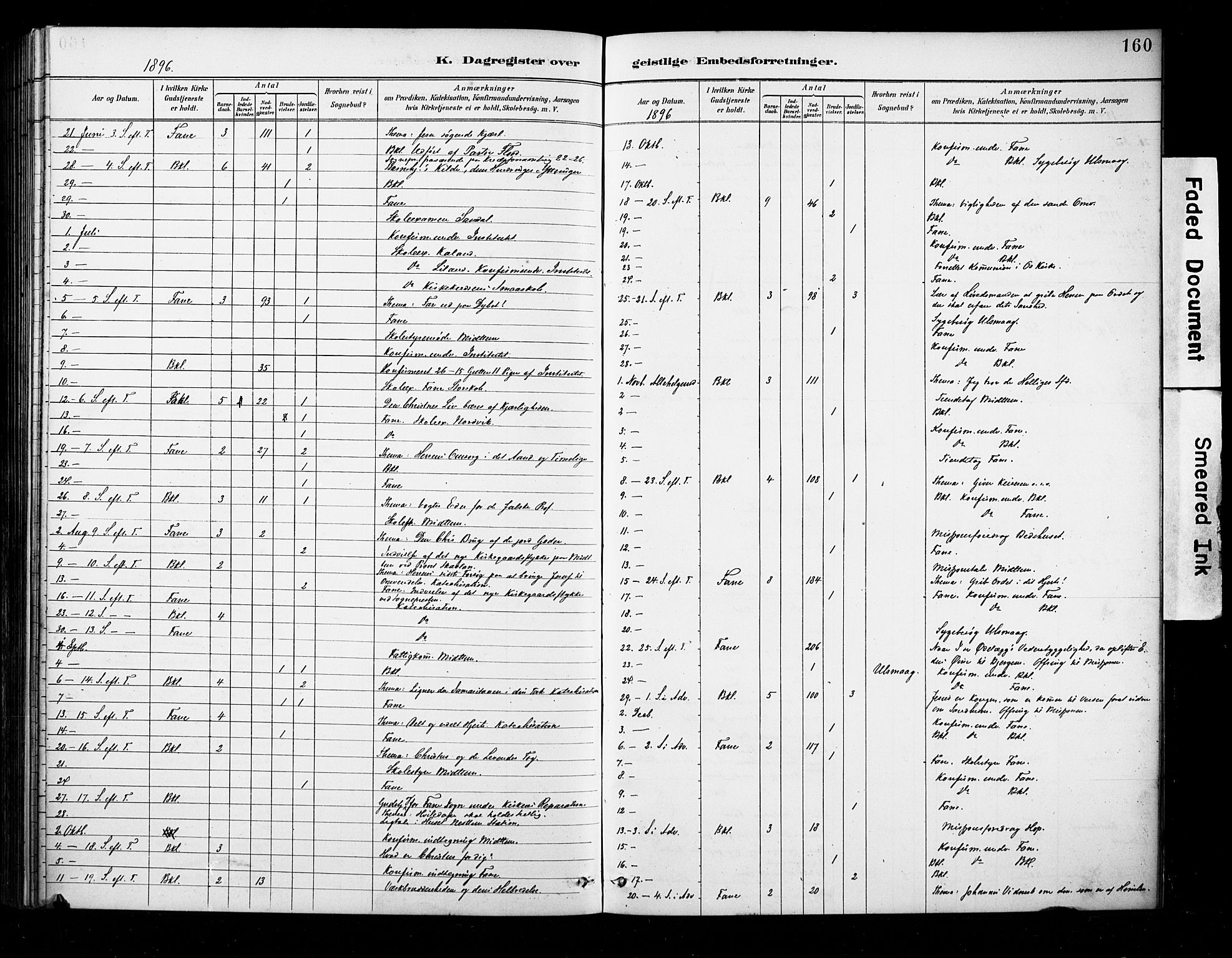 Fana Sokneprestembete, AV/SAB-A-75101/H/Haa/Haab/L0002: Parish register (official) no. B 2, 1890-1897, p. 160