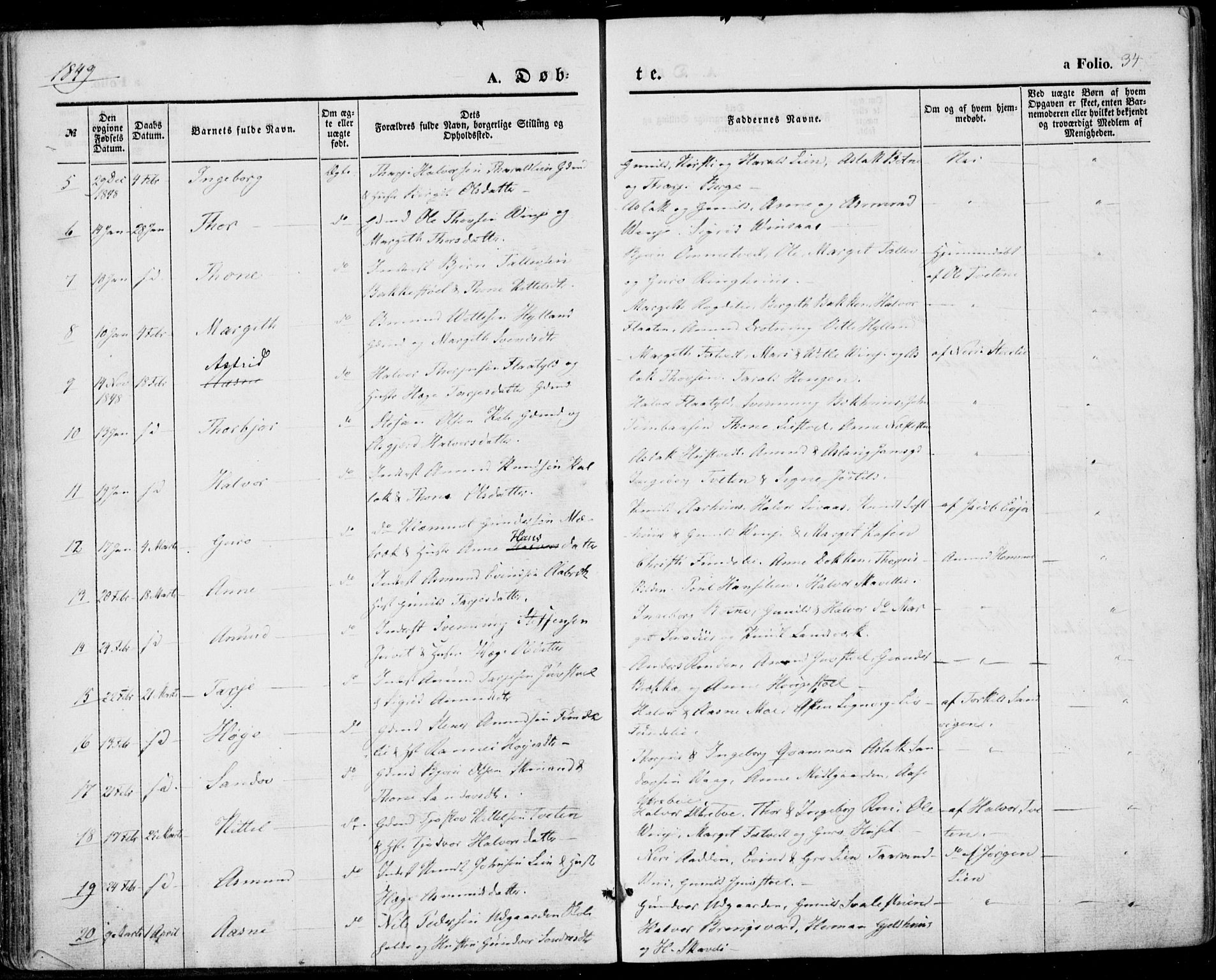 Vinje kirkebøker, SAKO/A-312/F/Fa/L0004: Parish register (official) no. I 4, 1843-1869, p. 34