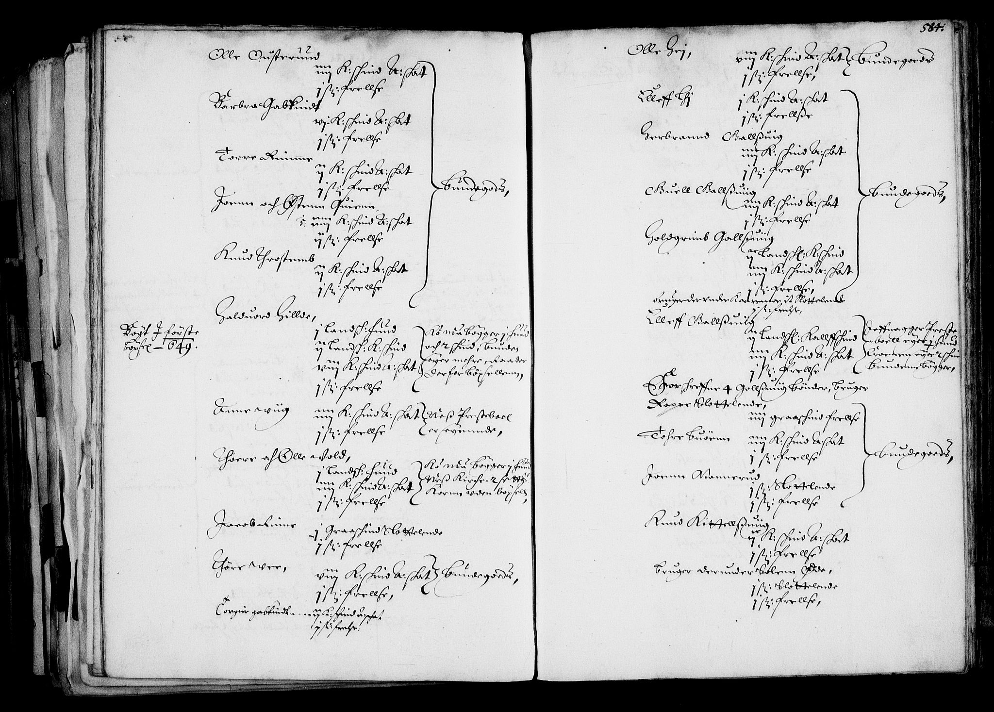 Rentekammeret inntil 1814, Realistisk ordnet avdeling, AV/RA-EA-4070/N/Na/L0001: [XI f]: Akershus stifts jordebok, 1652, p. 583b-584a