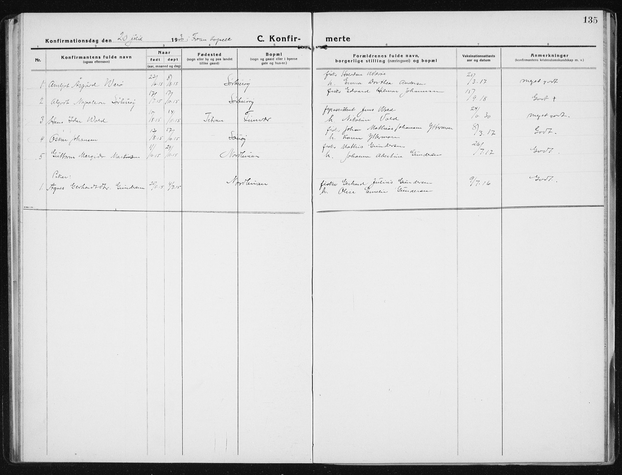 Ministerialprotokoller, klokkerbøker og fødselsregistre - Sør-Trøndelag, AV/SAT-A-1456/640/L0589: Parish register (copy) no. 640C06, 1922-1934, p. 135