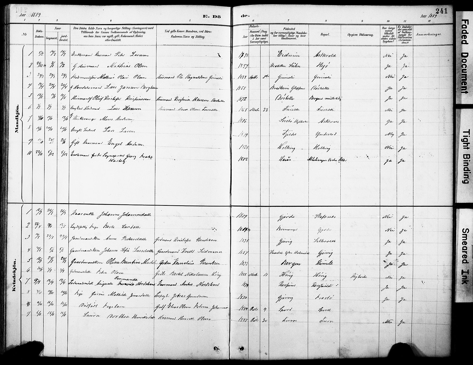 Askvoll sokneprestembete, SAB/A-79501/H/Hab/Haba/L0003: Parish register (copy) no. A 3, 1886-1928, p. 241