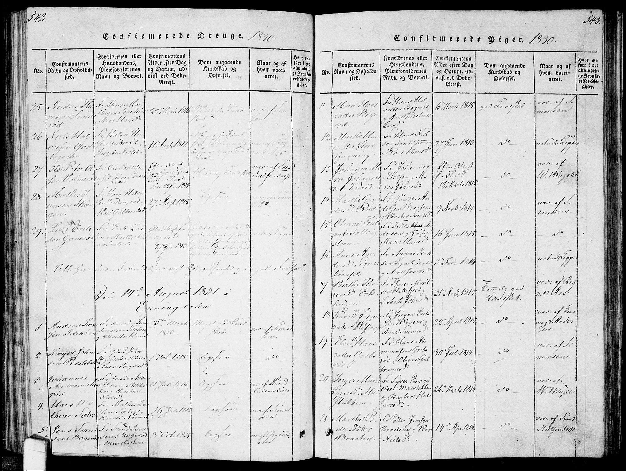 Idd prestekontor Kirkebøker, AV/SAO-A-10911/F/Fc/L0002: Parish register (official) no. III 2, 1815-1831, p. 542-543