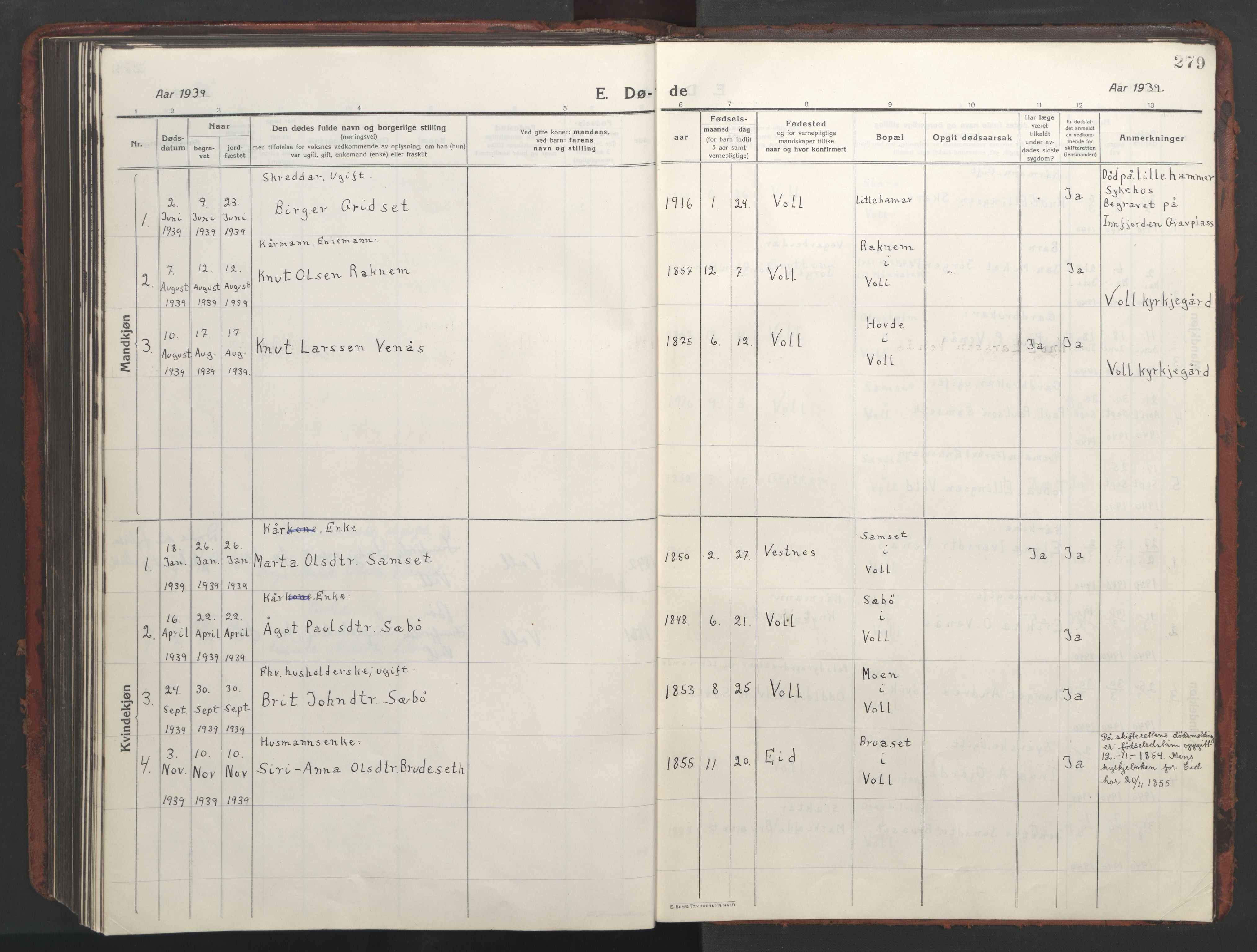 Ministerialprotokoller, klokkerbøker og fødselsregistre - Møre og Romsdal, AV/SAT-A-1454/543/L0565: Parish register (copy) no. 543C03, 1916-1955, p. 279