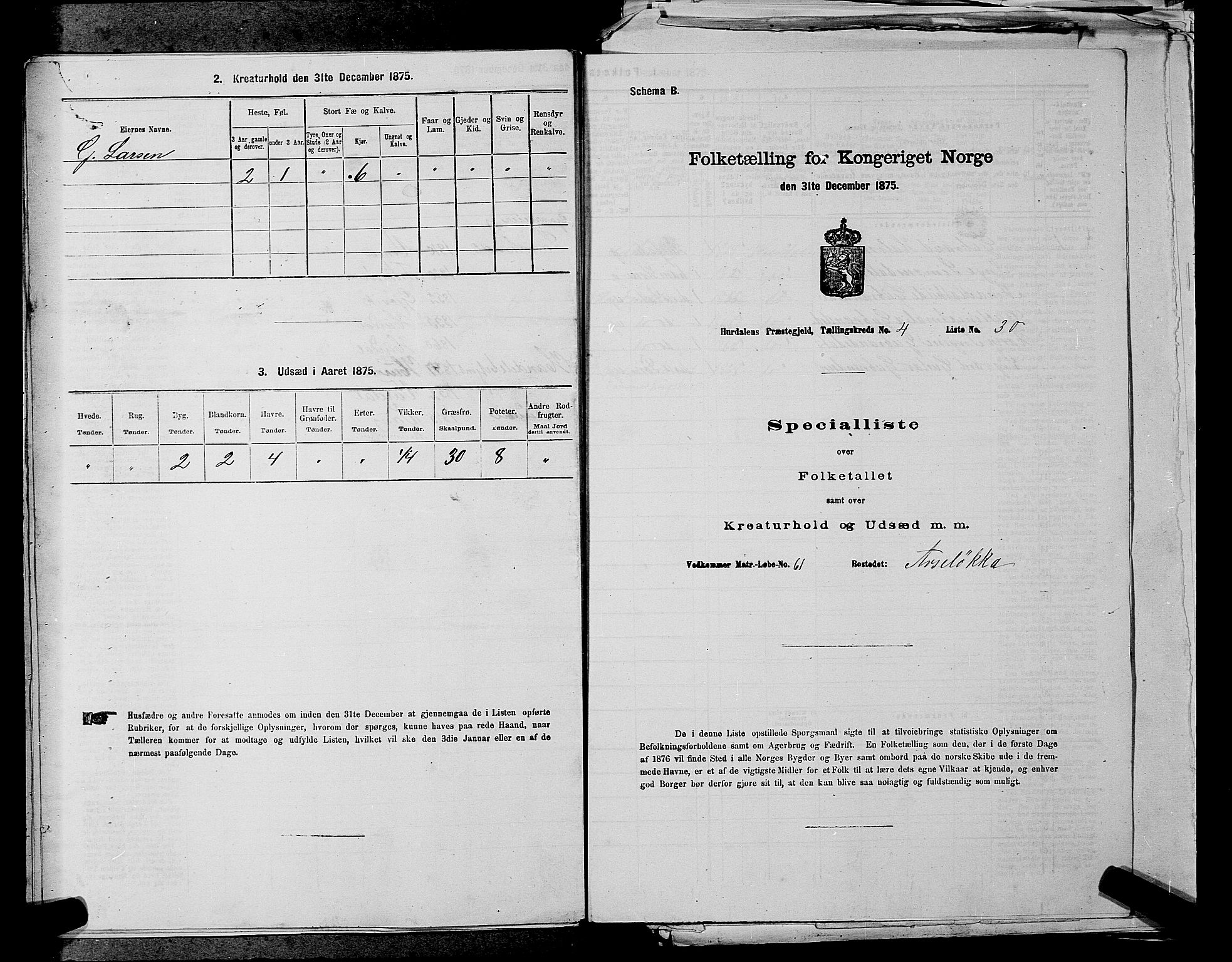 RA, 1875 census for 0239P Hurdal, 1875, p. 721