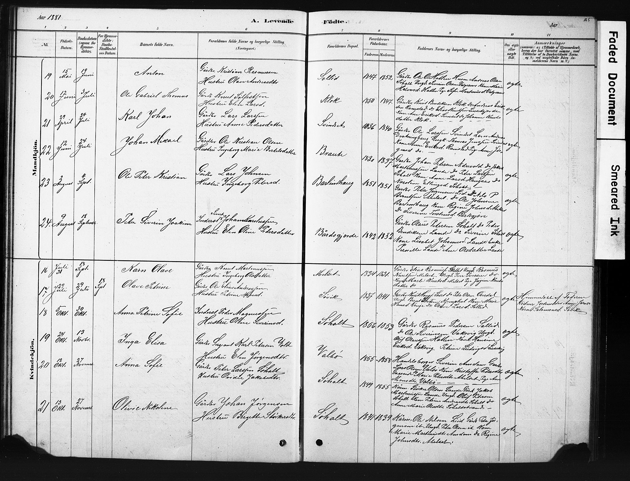 Ministerialprotokoller, klokkerbøker og fødselsregistre - Møre og Romsdal, SAT/A-1454/522/L0326: Parish register (copy) no. 522C05, 1878-1890, p. 25