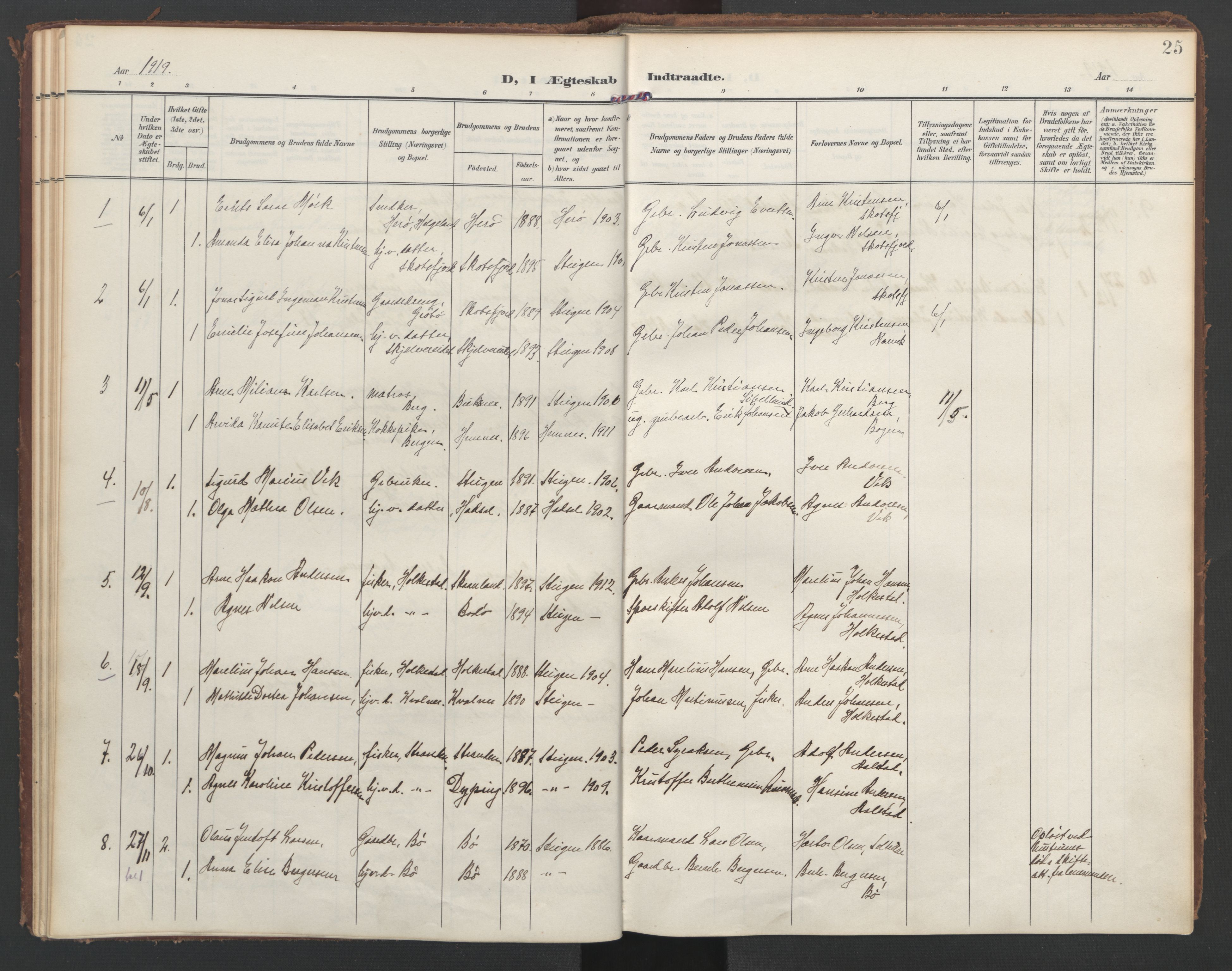 Ministerialprotokoller, klokkerbøker og fødselsregistre - Nordland, SAT/A-1459/855/L0806: Parish register (official) no. 855A14, 1906-1922, p. 25
