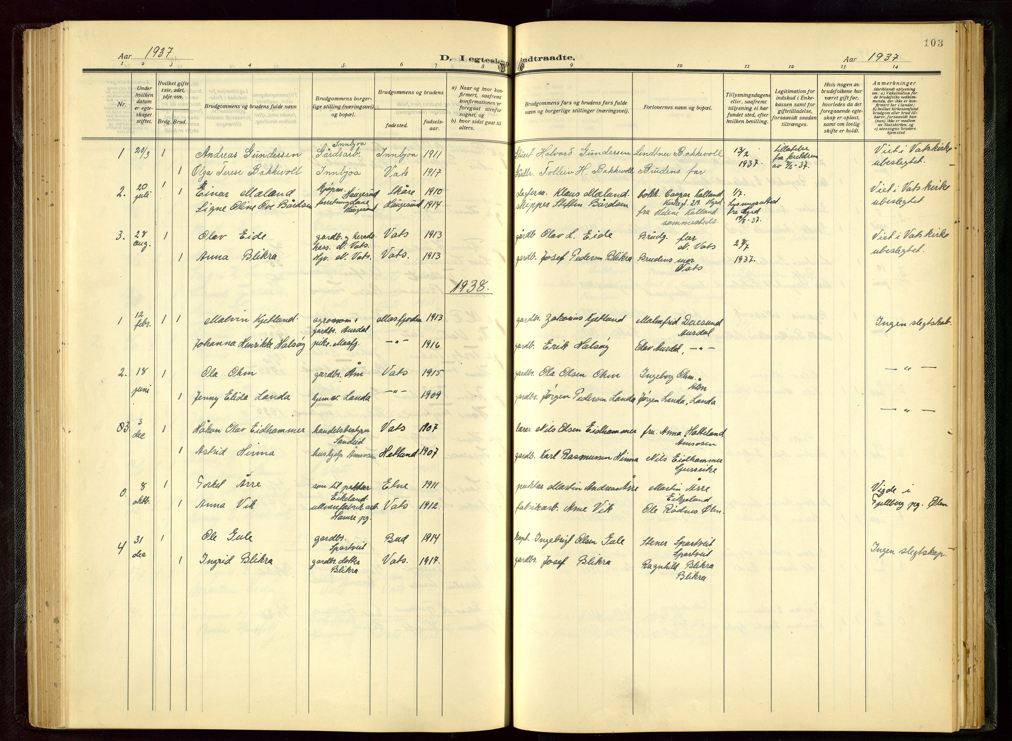 Skjold sokneprestkontor, AV/SAST-A-101847/H/Ha/Hab/L0011: Parish register (copy) no. B 11, 1922-1951, p. 103