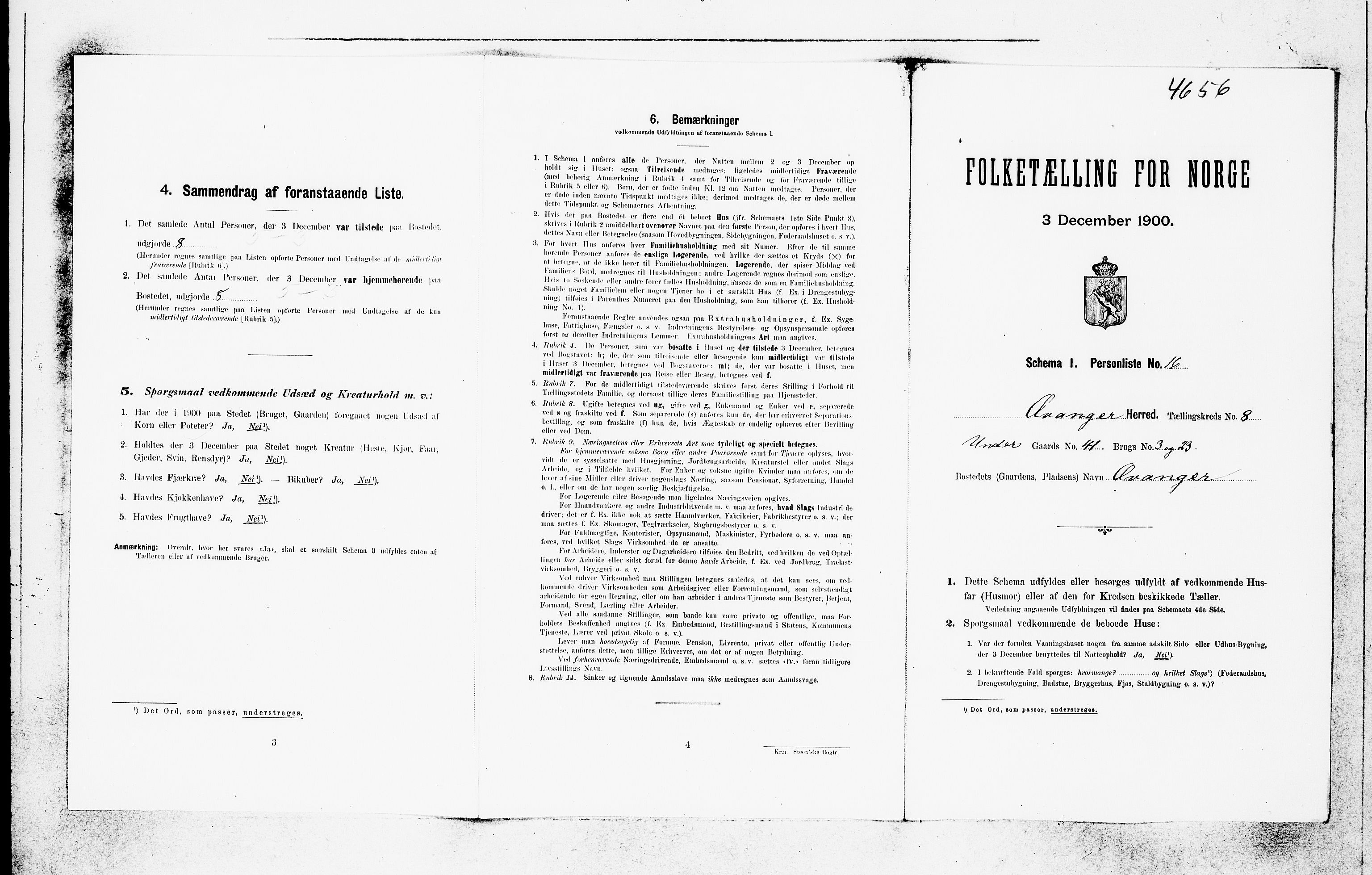 SAB, 1900 census for Evanger, 1900, p. 477