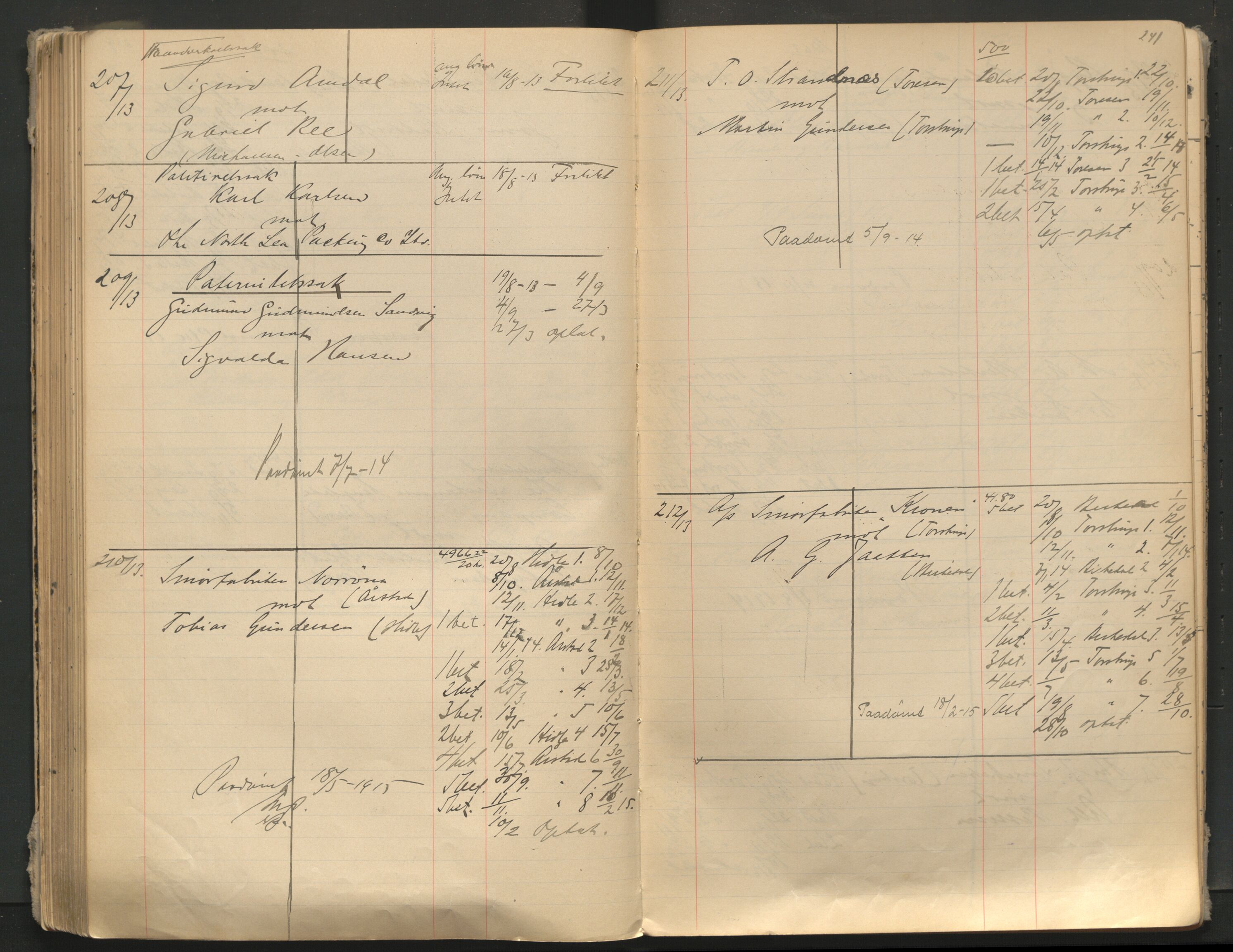 Stavanger byfogd, AV/SAST-A-101408/001/3/32/32A/L0005: Saksliste for Stavanger byting, 1910-1914, p. 240-241