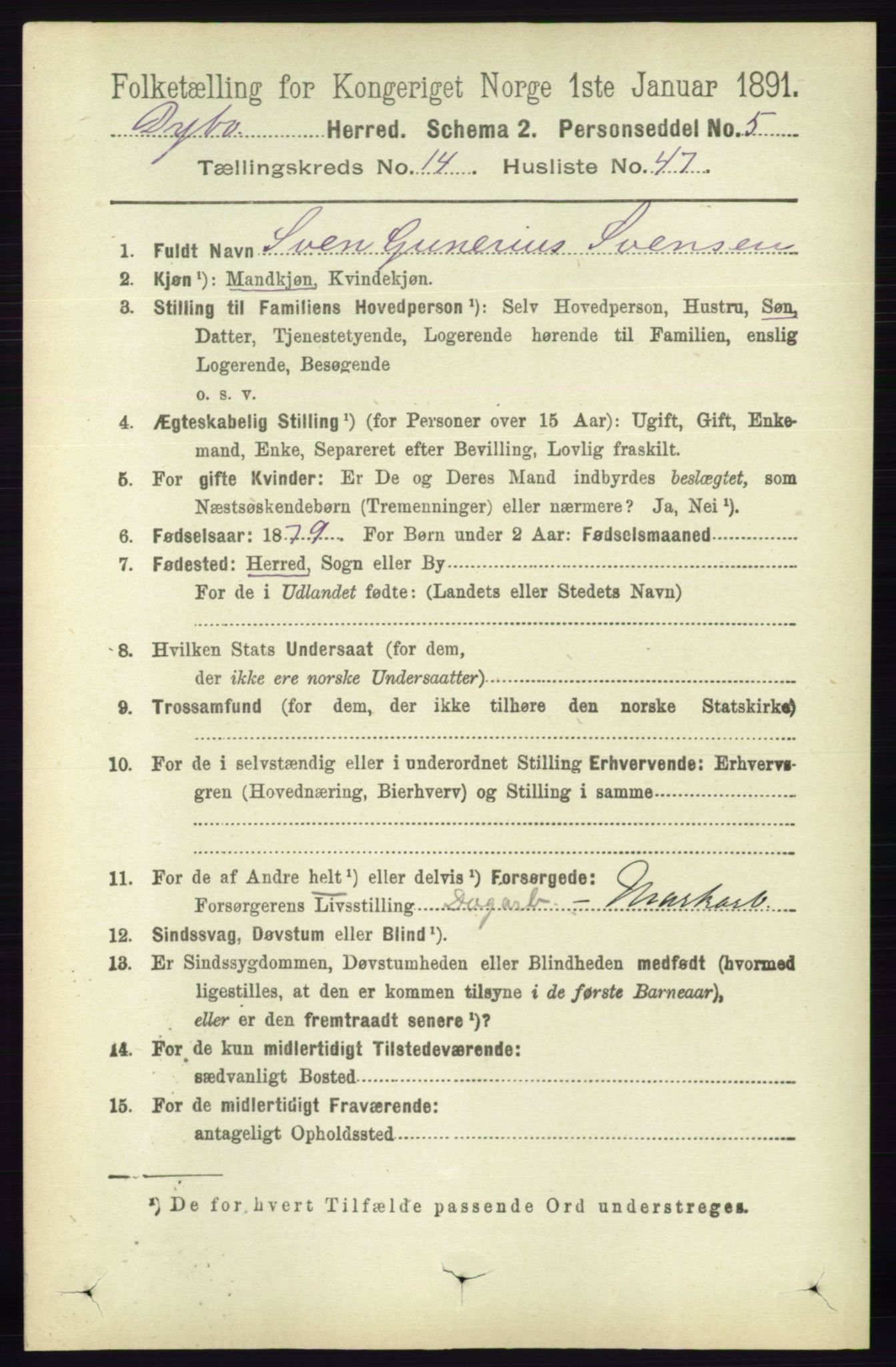 RA, 1891 census for 0915 Dypvåg, 1891, p. 6010