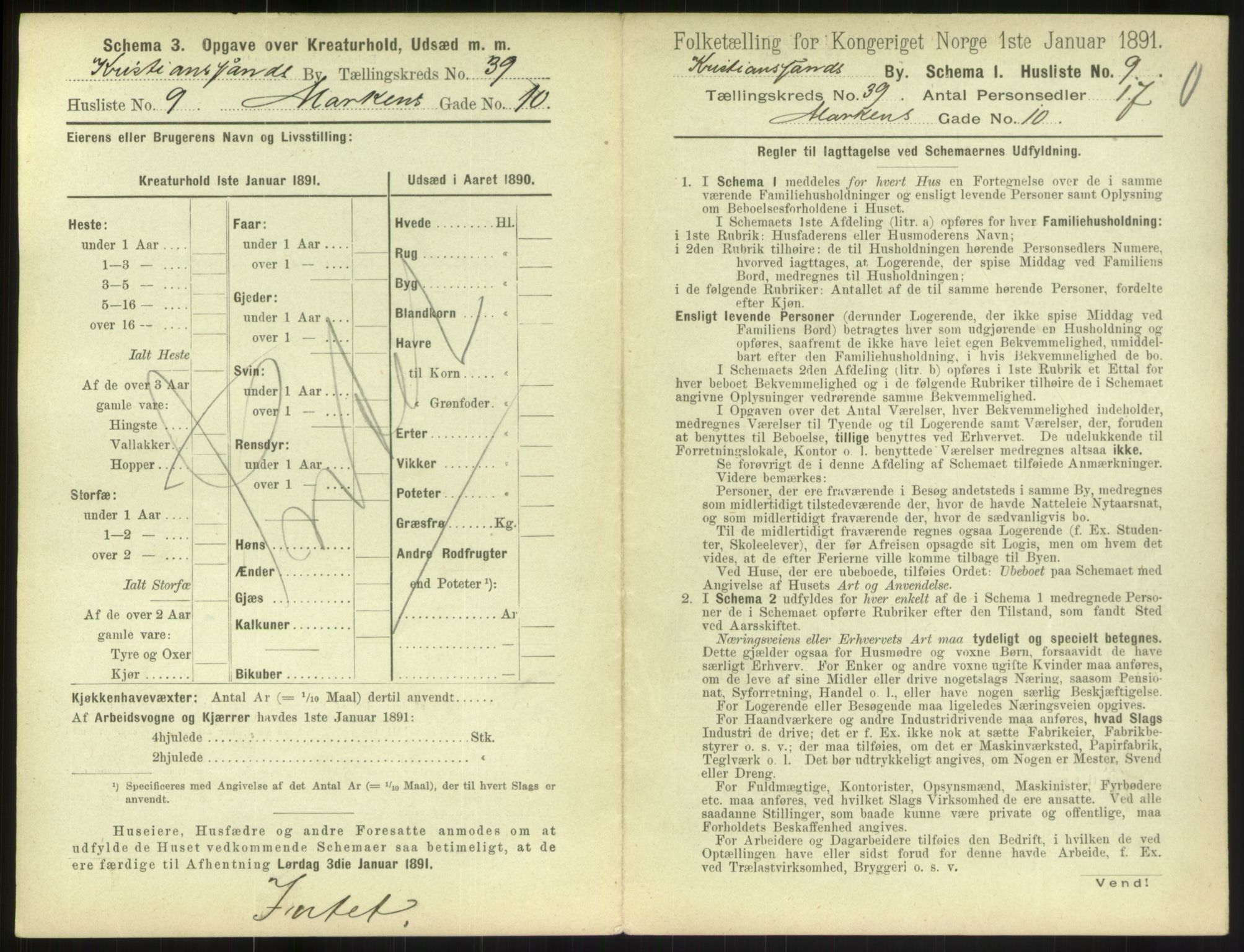 RA, 1891 census for 1001 Kristiansand, 1891, p. 2144